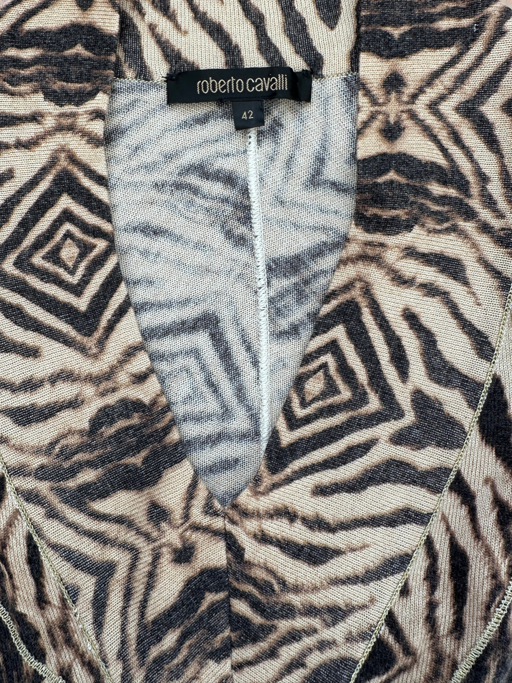 Y2K Roberto Cavalli Zebra Print Silk Knit Sweater