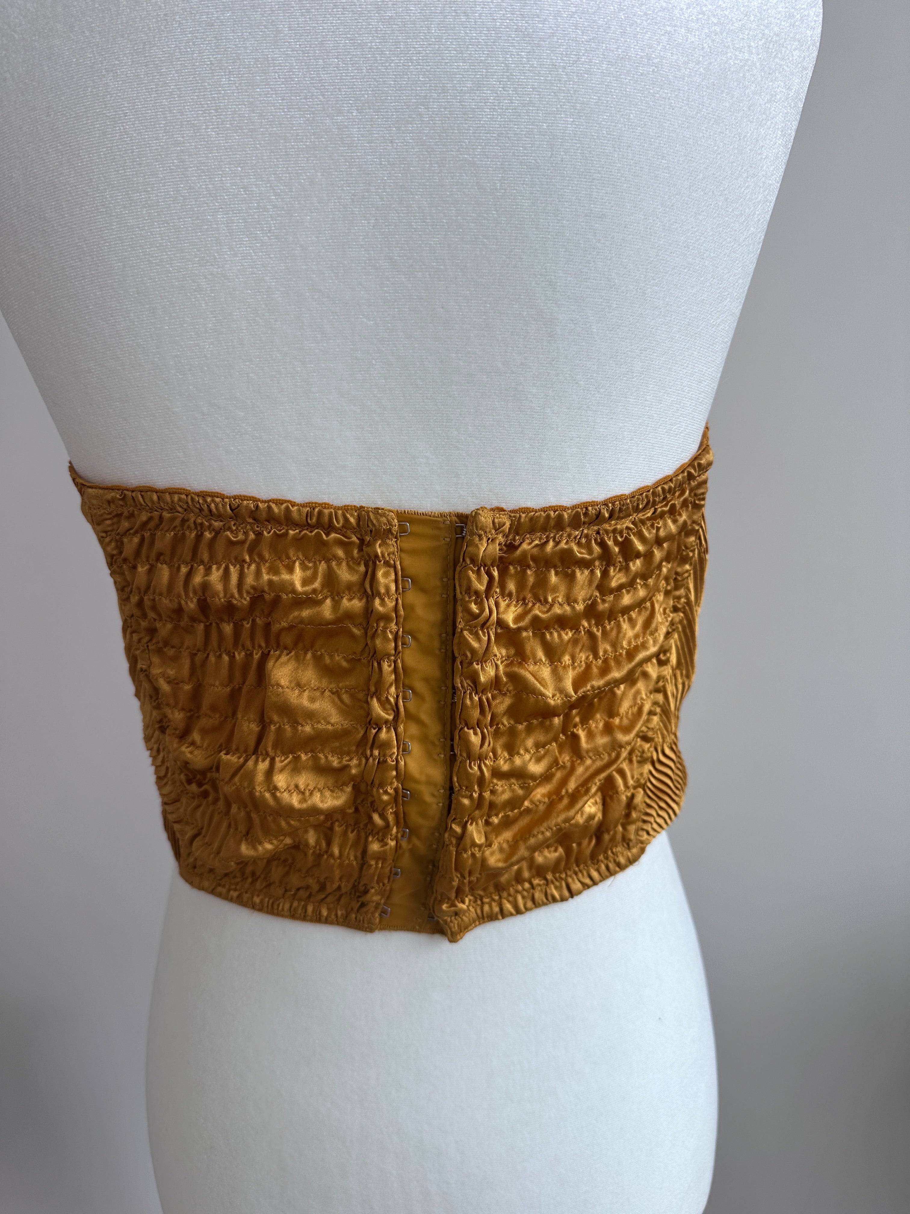 Vintage La Perla Gold Pleated Corset Bustier Made in Italy Structured Strapless Top