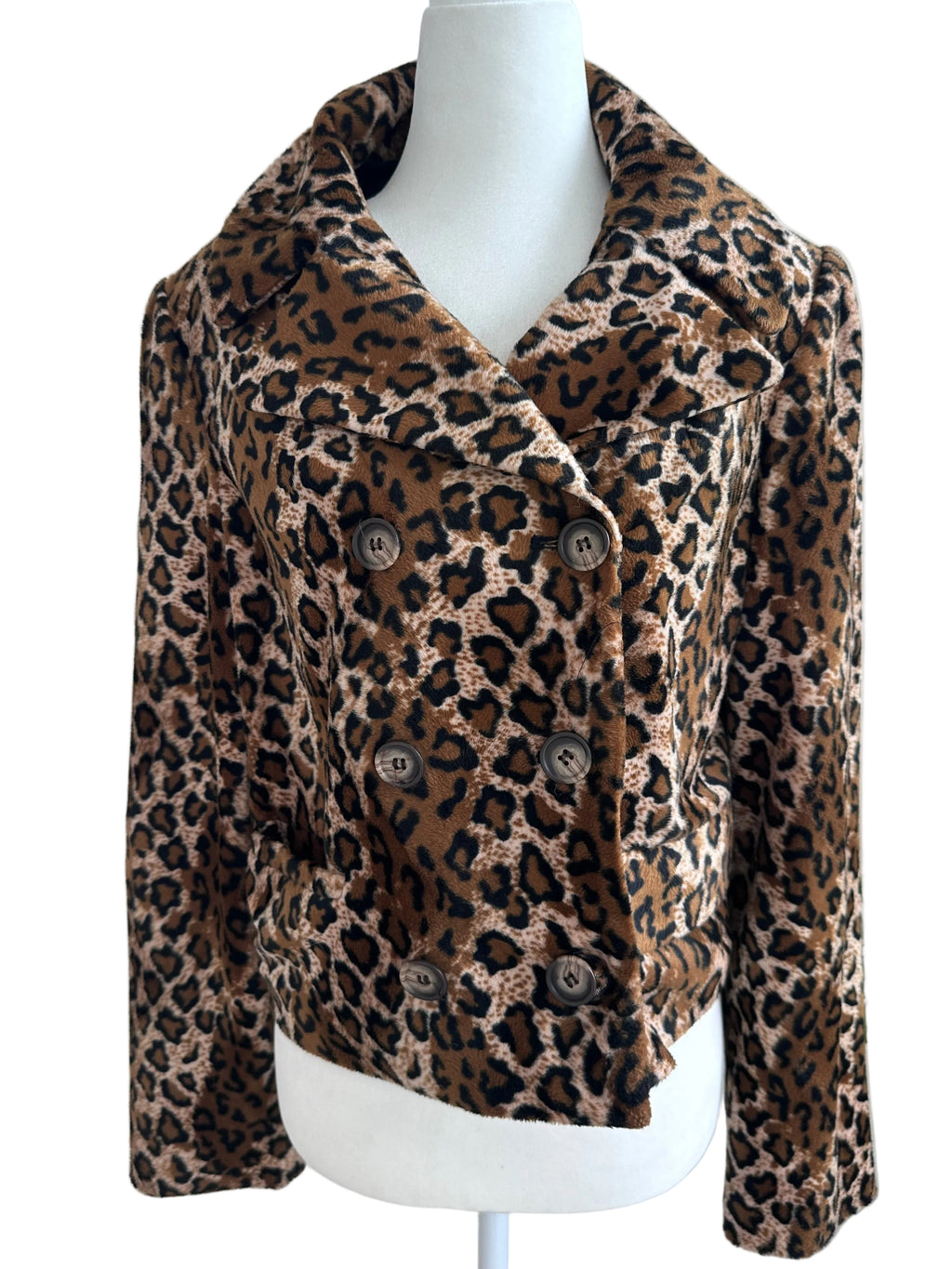 Betsey Johnson Leopard Print Faux Fur Cropped Jacket Y2K