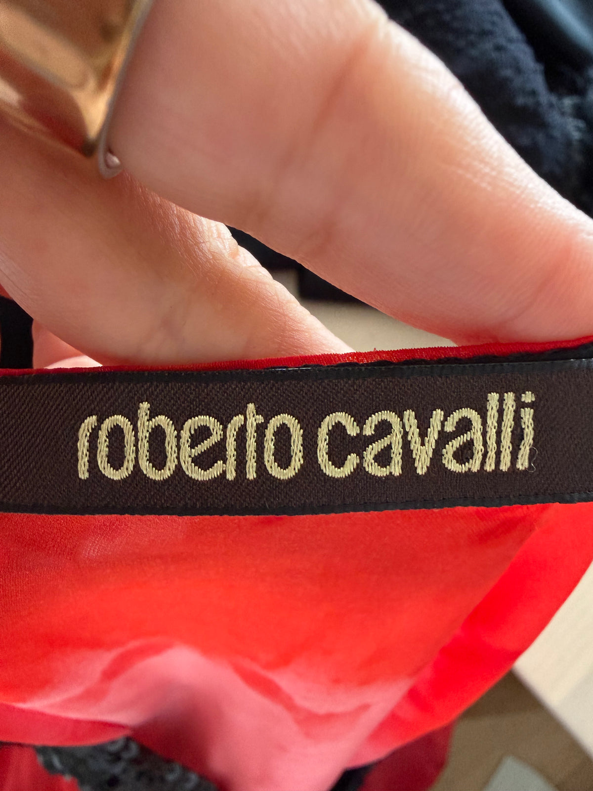 Roberto Cavalli Vintage Y2K Red Black Silk Beaded Tunic Top
