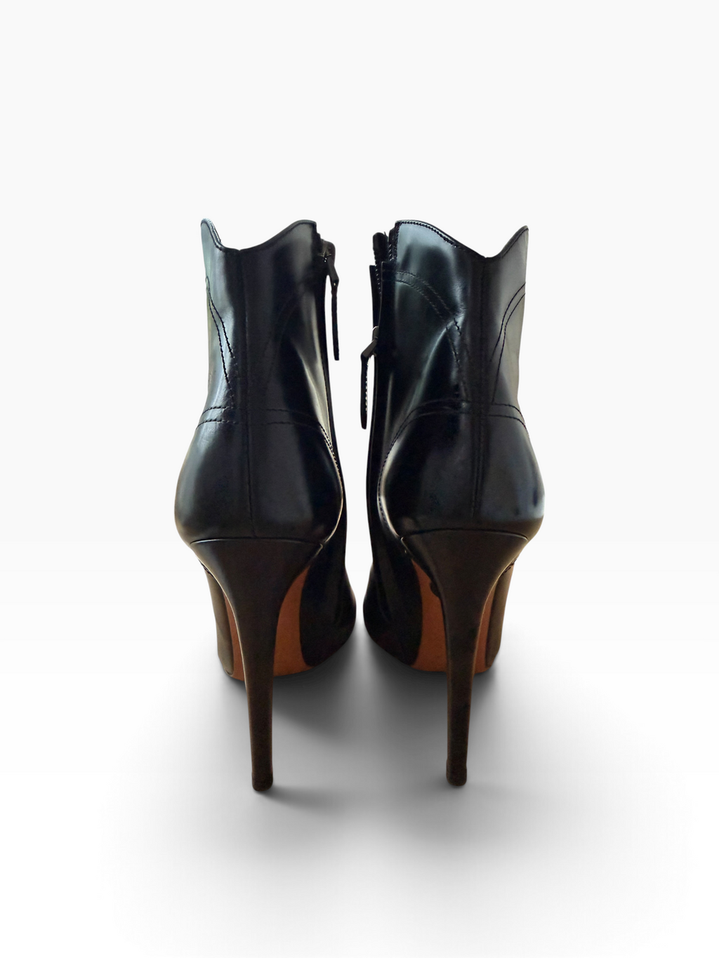 Alaïa Black Leather Hook-and-Eye Stiletto Ankle Boots — Size 37.5