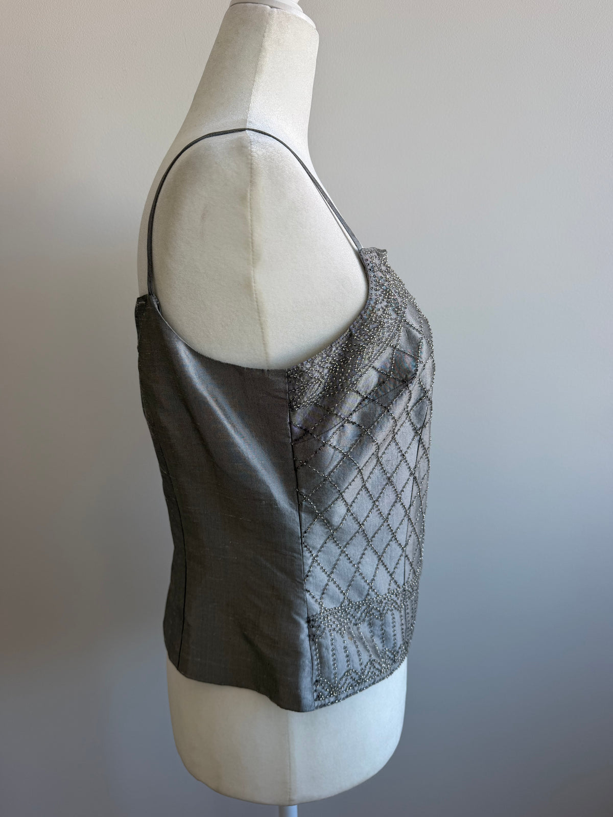 Vintage Ann Taylor Metallic Silk Beaded Camisole Top