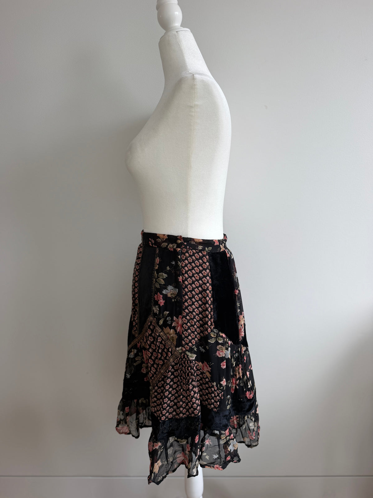 René Derhy Vintage Patchwork Floral Velvet Midi Skirt