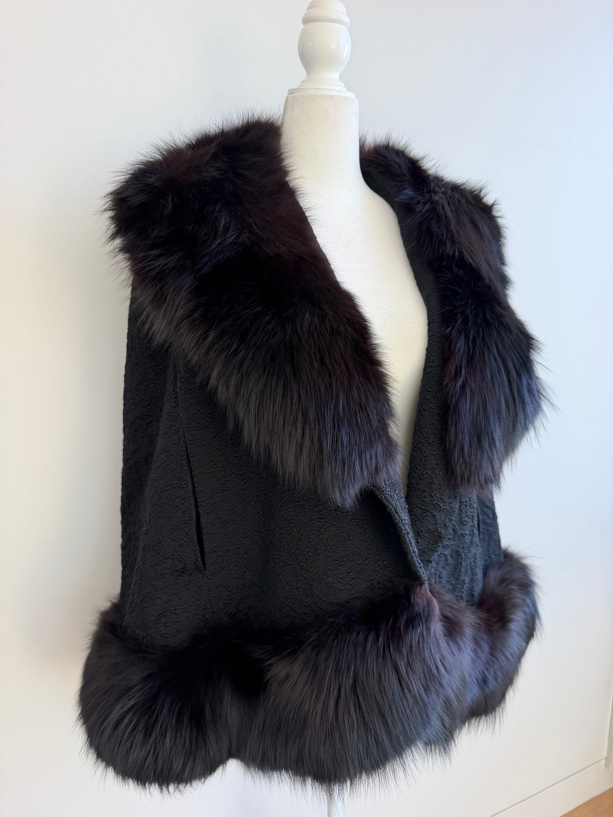 1960s–70s French Poodle Black Fur-Trimmed Cape Jacket