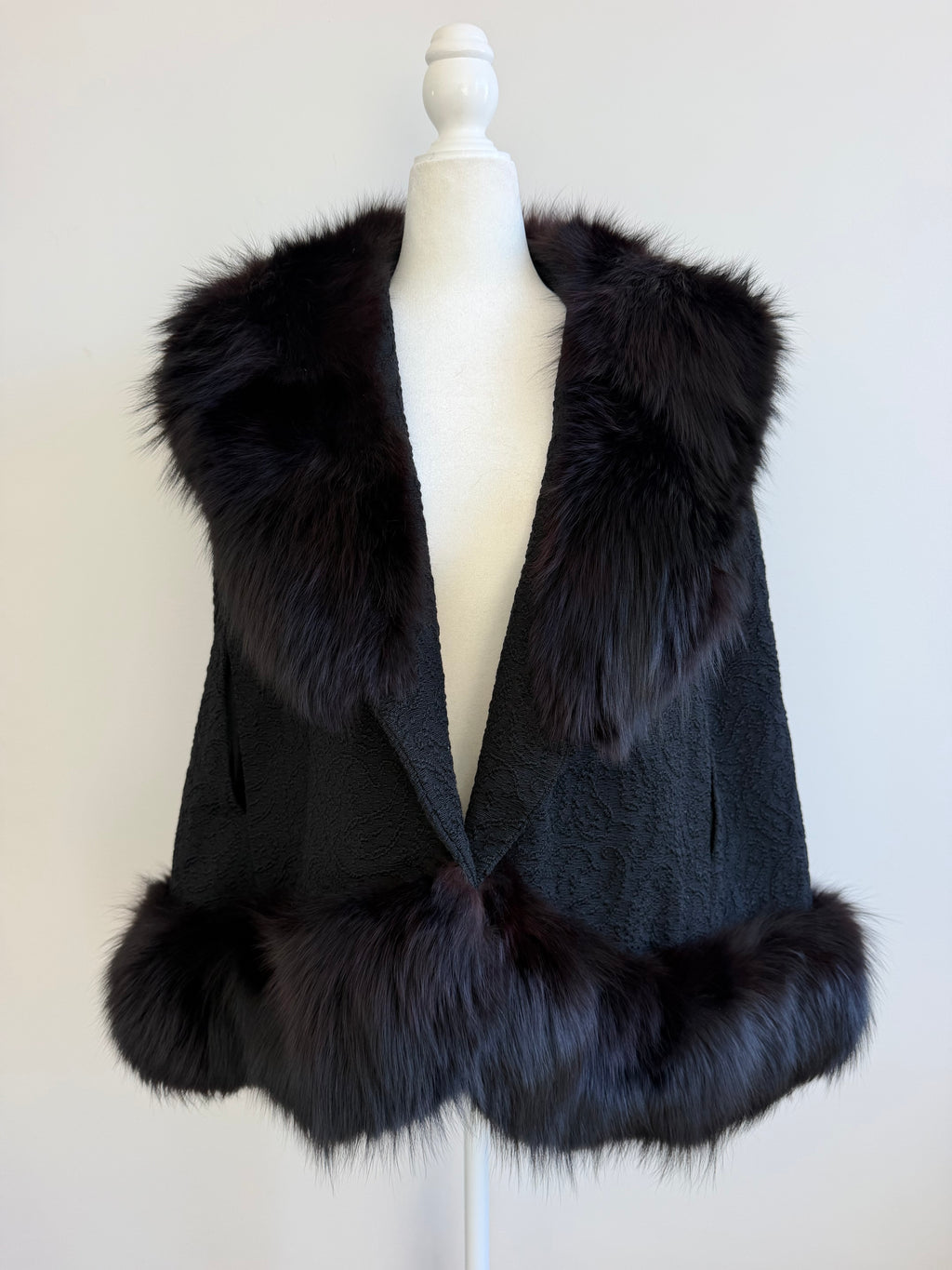 1960s–70s French Poodle Black Fur-Trimmed Cape Jacket