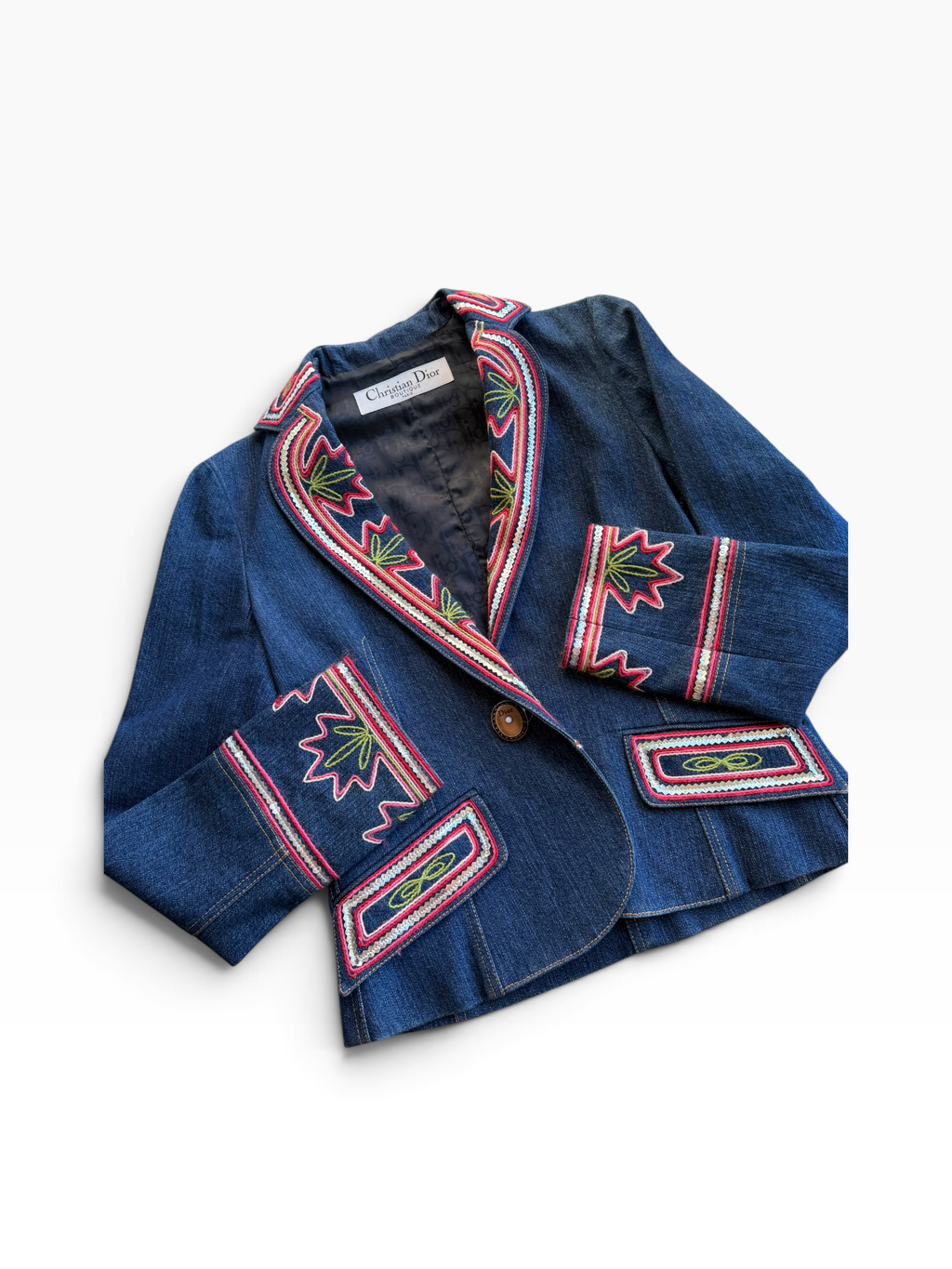 Christian Dior by John Galliano 2006 Embroidered Butterfly Denim Blazer