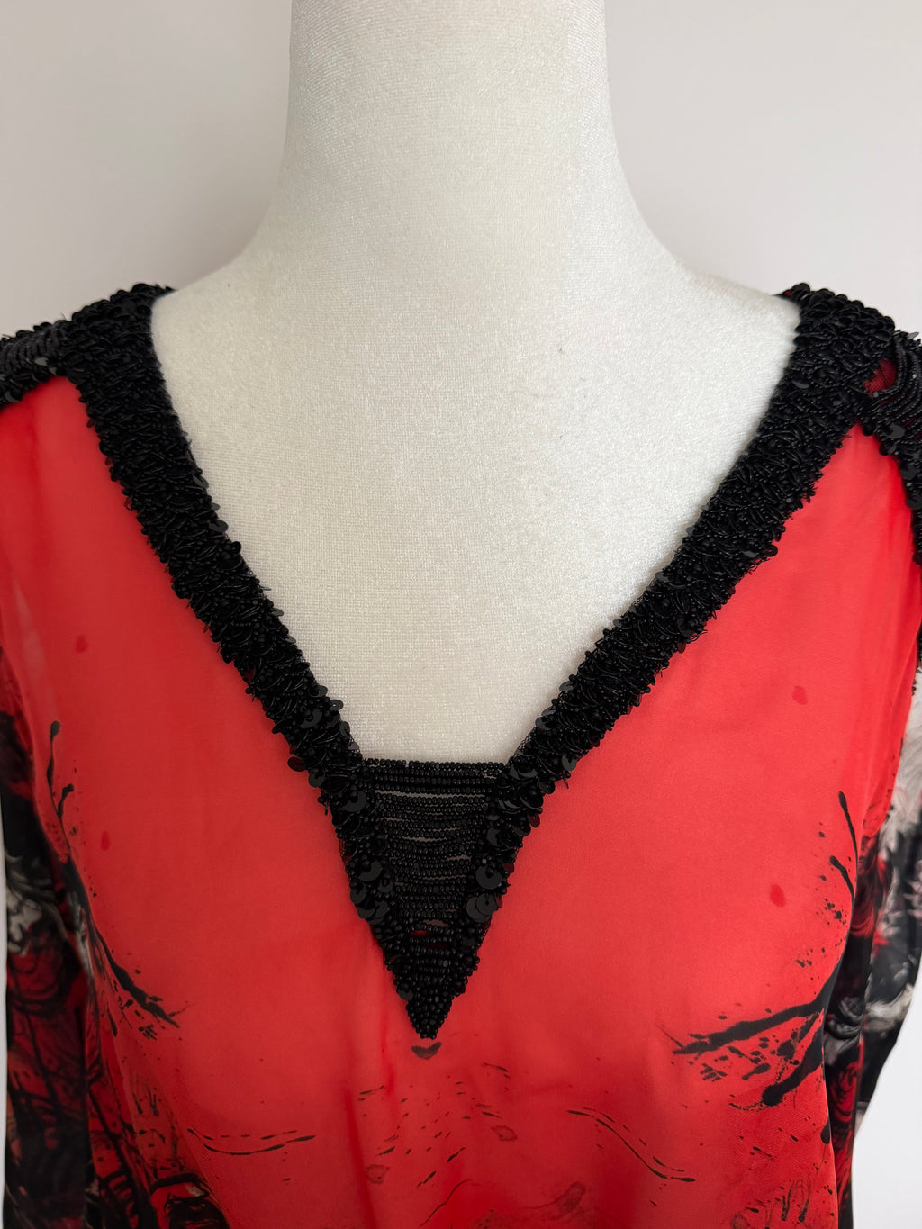 Roberto Cavalli Vintage Y2K Red Black Silk Beaded Tunic Top