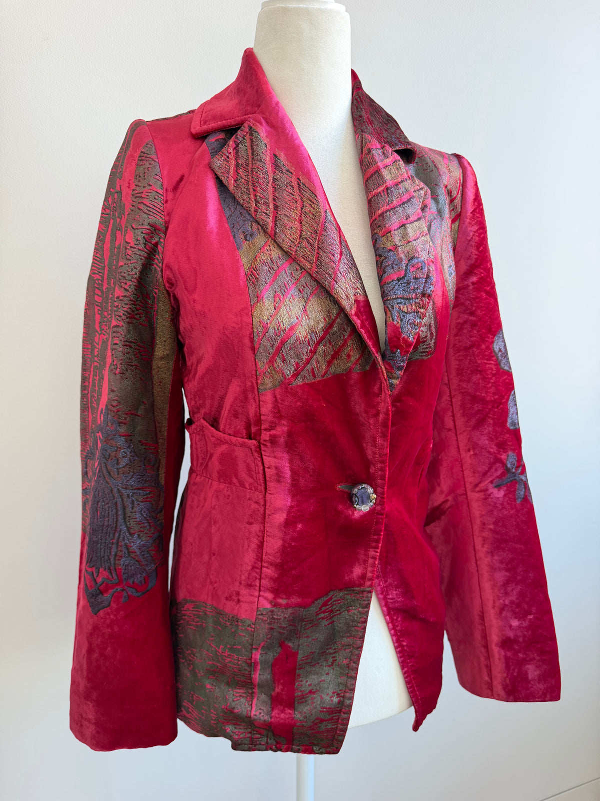 Christian Lacroix Paris Ruby Red Velvet 1990s Brocade Blazer