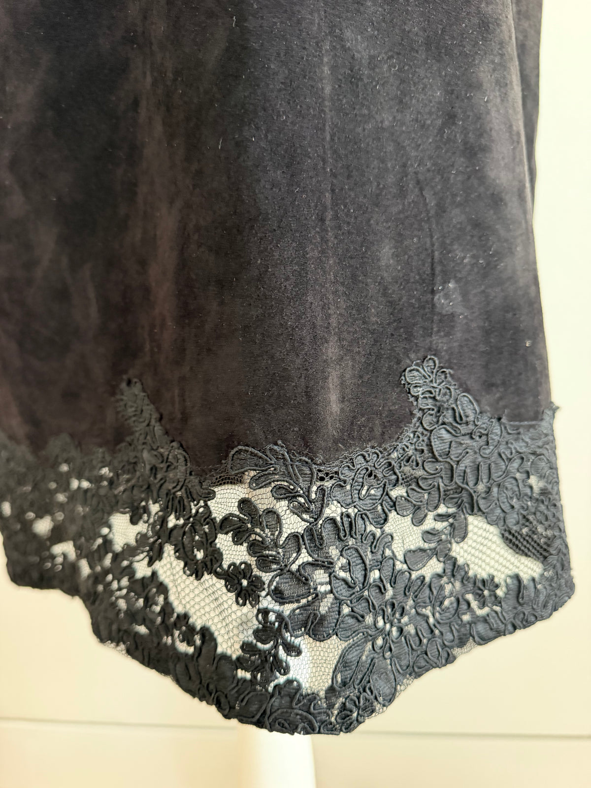 Vintage Black Suede & Lace Pencil Skirt