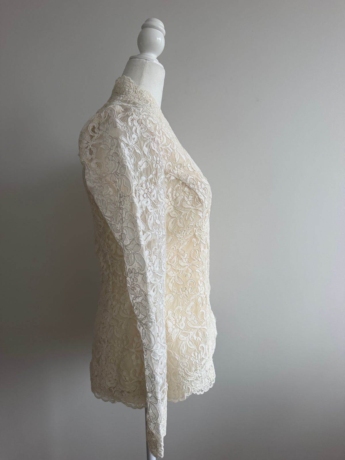 Victor Costa Ivory Embroidered Lace Jacket