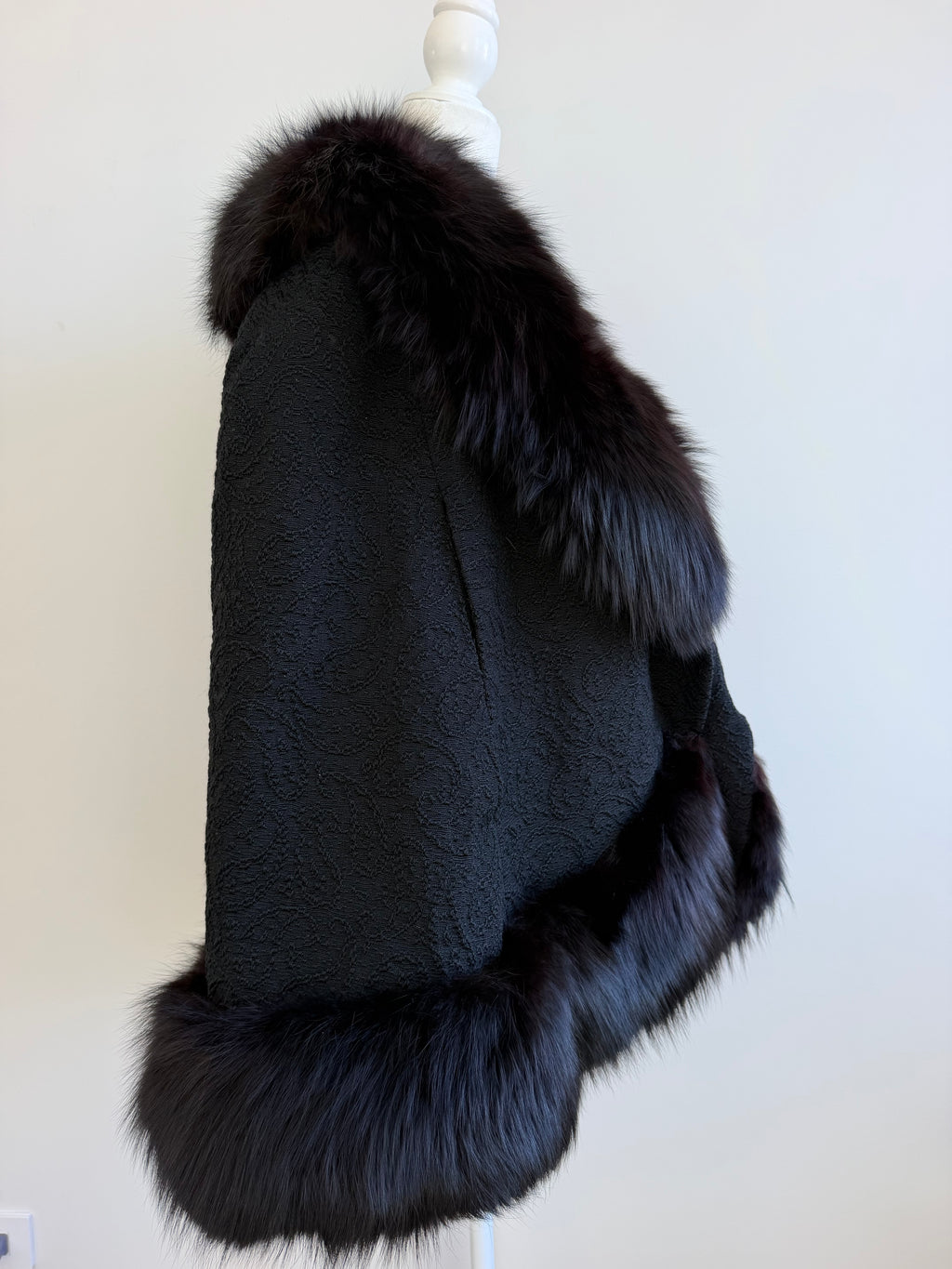 1960s–70s French Poodle Black Fur-Trimmed Cape Jacket