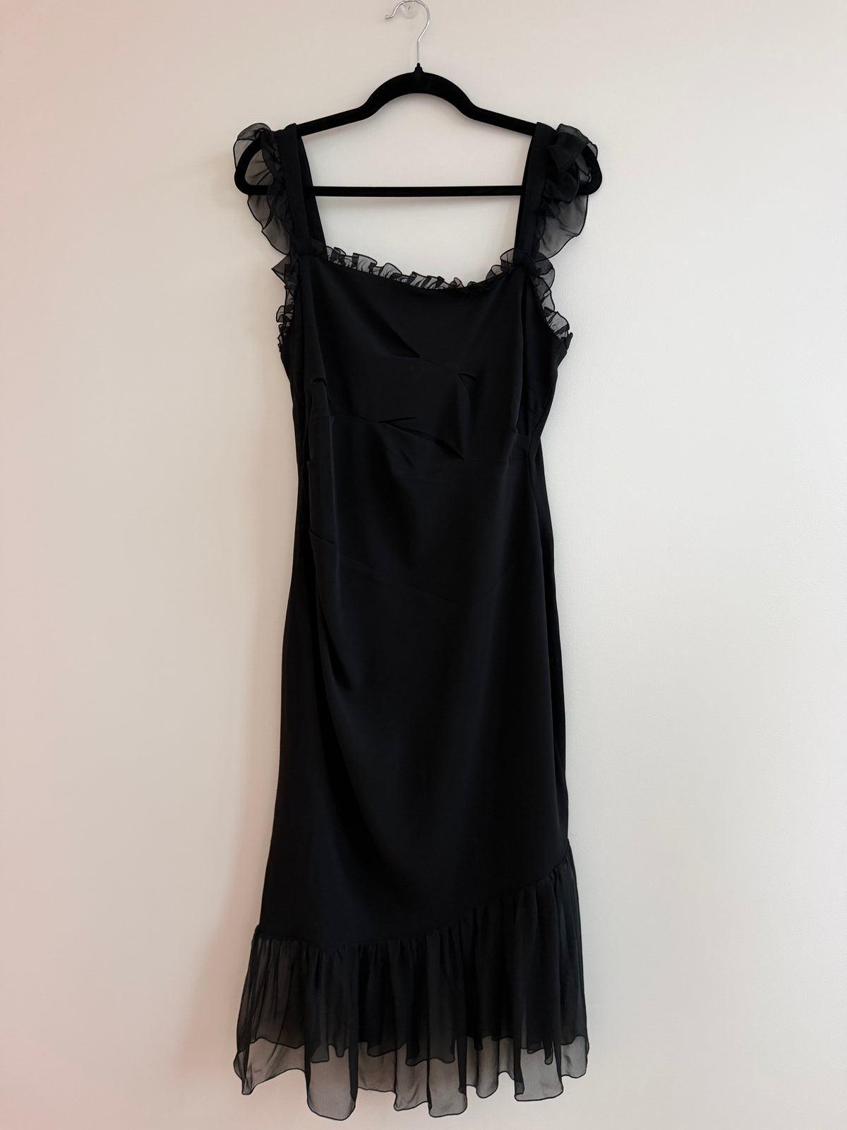 Anna Molinari Black Silk Ruffle Midi Dress