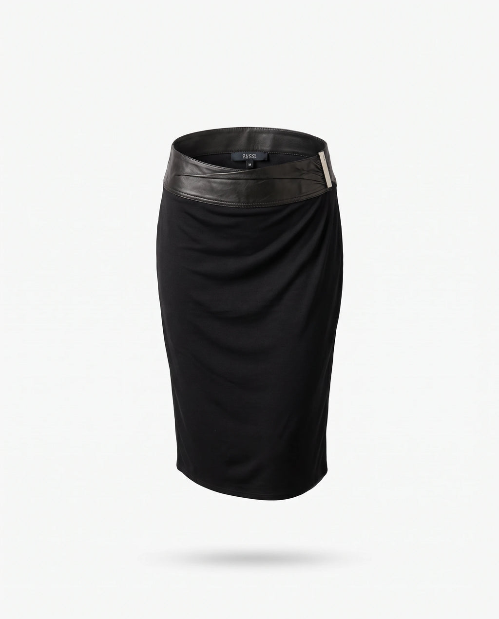 Vintage Gucci Tom Ford Era Black Draped Jersey & Leather Asymmetric Skirt