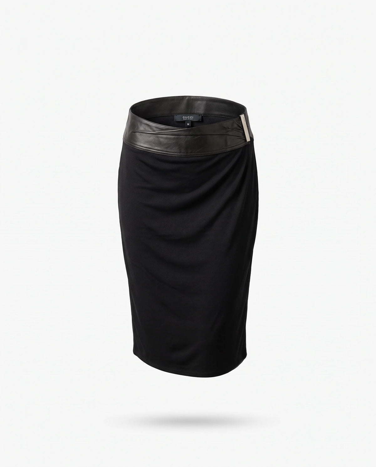 Vintage Gucci Tom Ford Era Black Draped Jersey & Leather Asymmetric Skirt