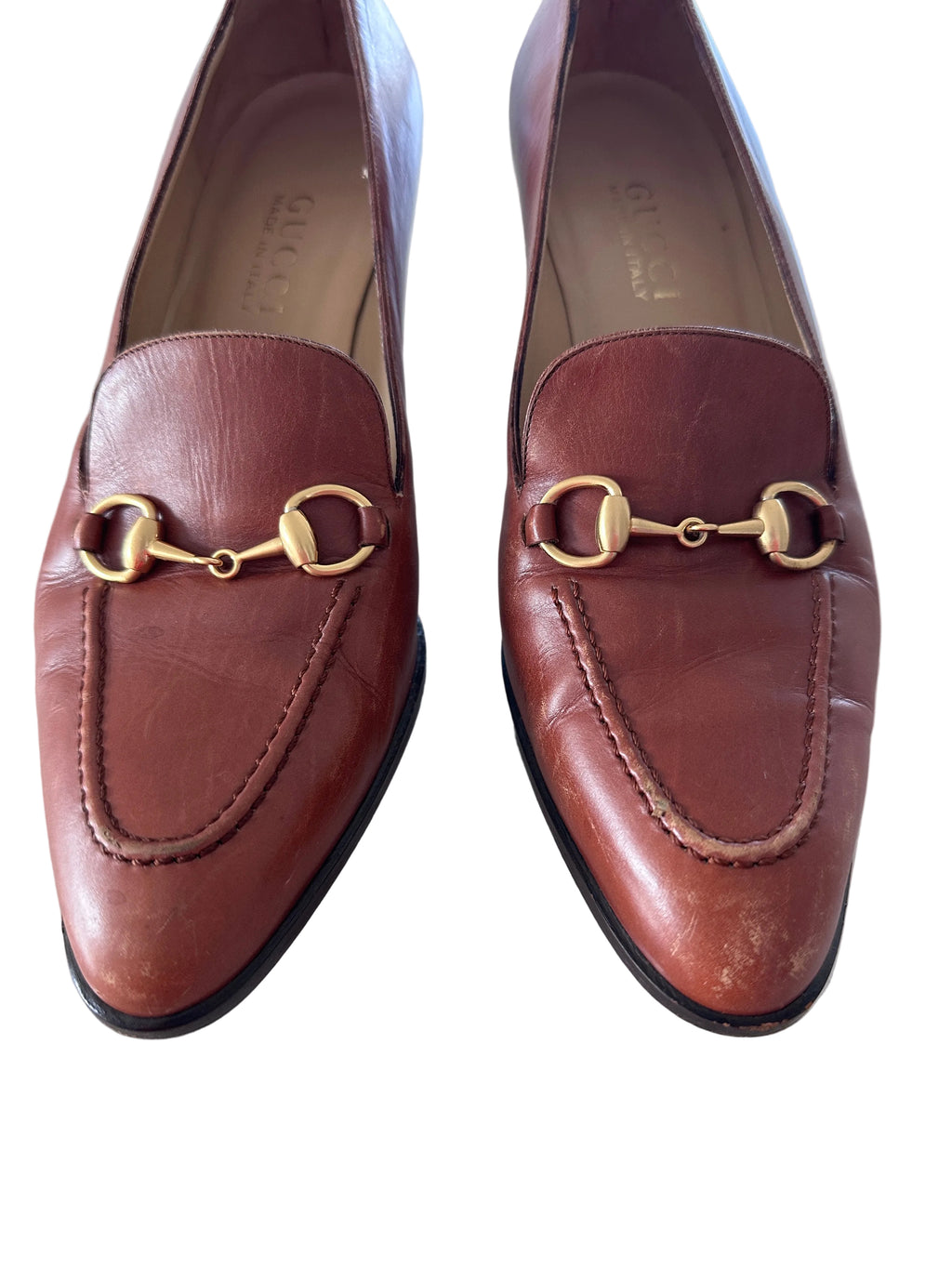 Vintage 80s/90s Gucci Horsebit Brown Cognac Leather Loafer Pumps