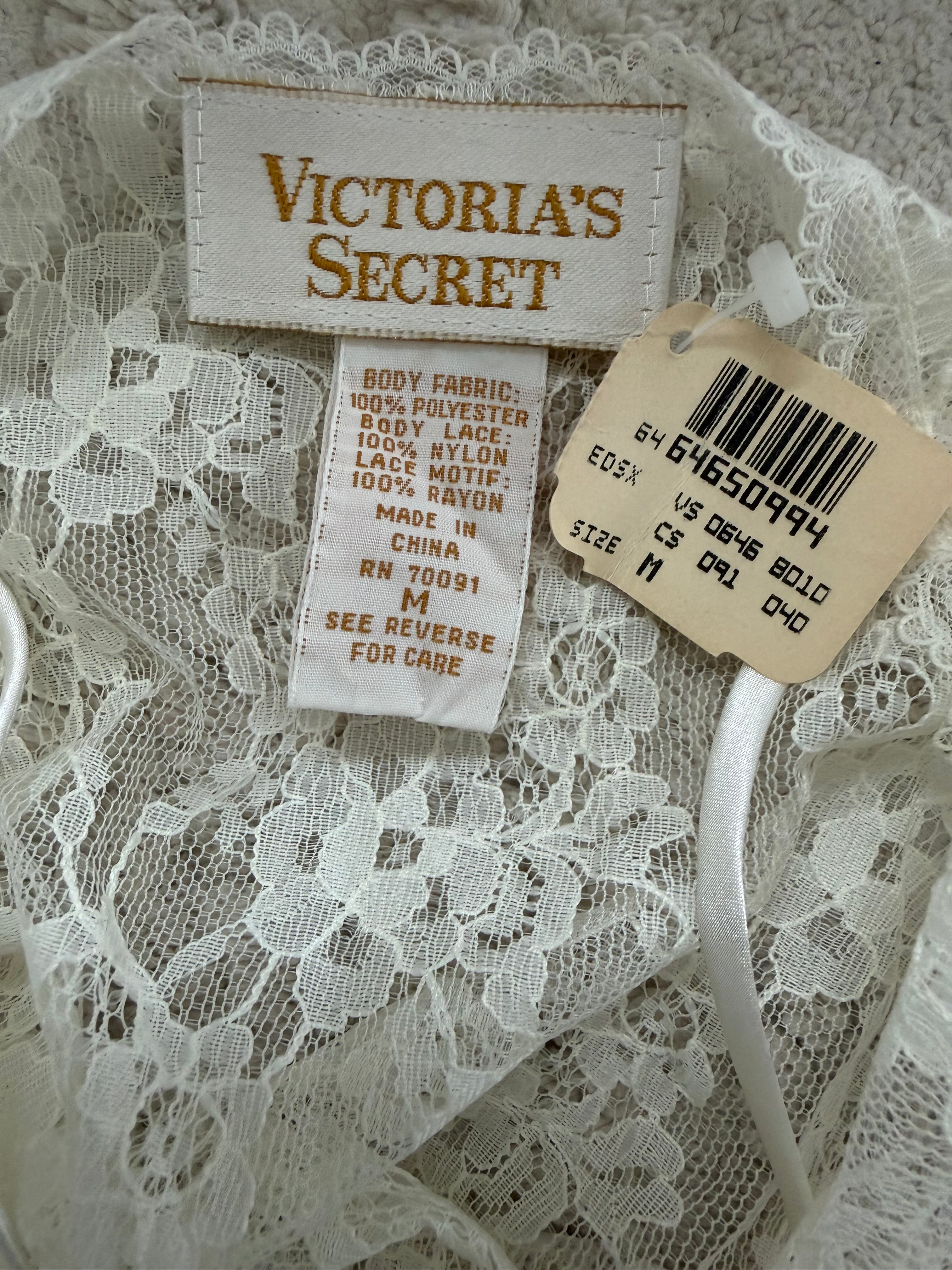Vintage Victoria’s Secret Ivory Lace & Satin Teddy with Floral Appliqué
