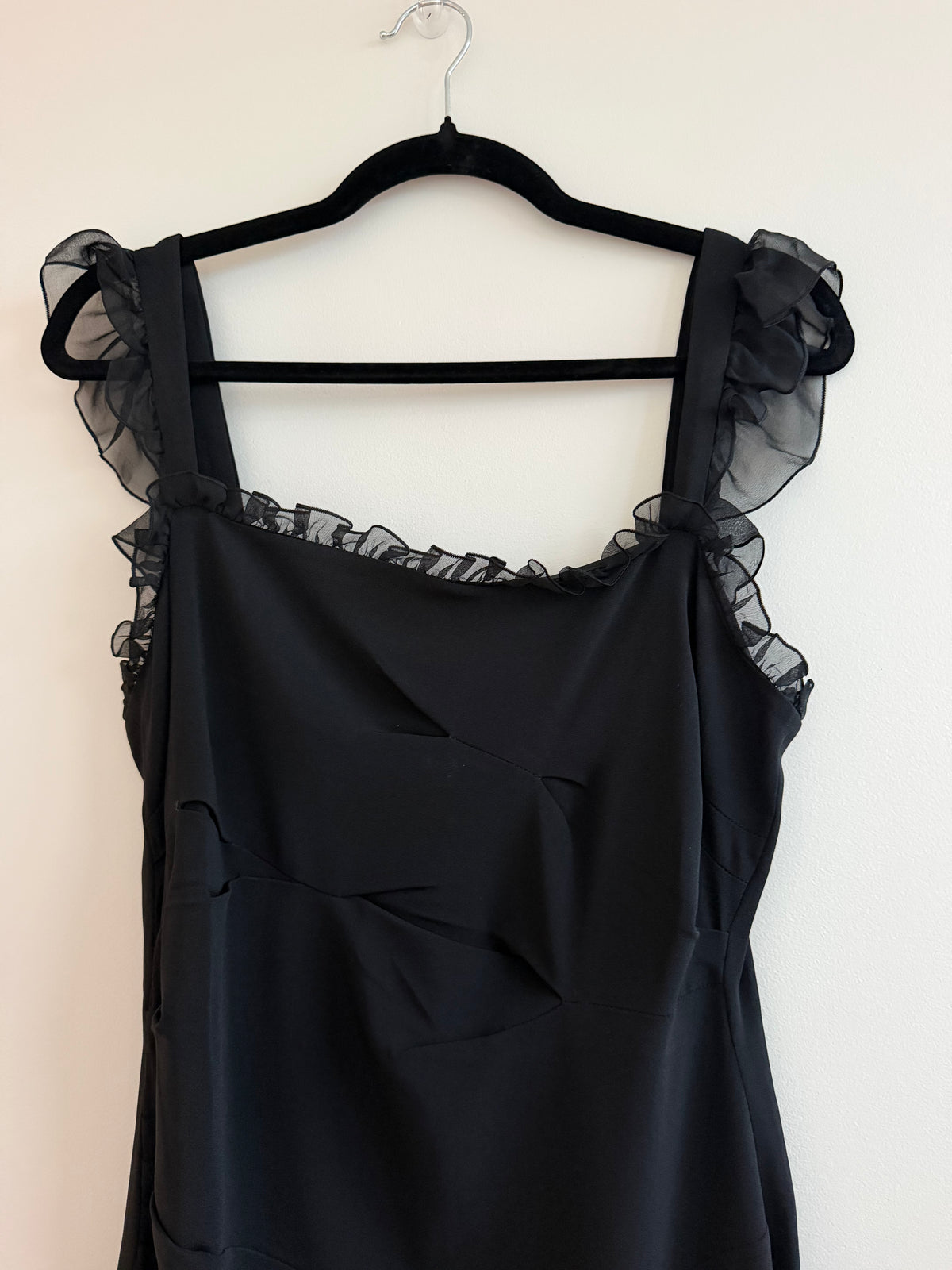 Anna Molinari Black Silk Ruffle Midi Dress