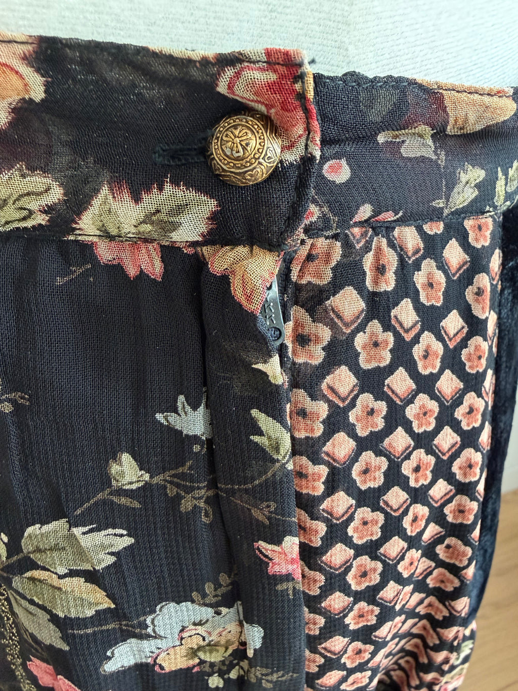 René Derhy Vintage Patchwork Floral Velvet Midi Skirt
