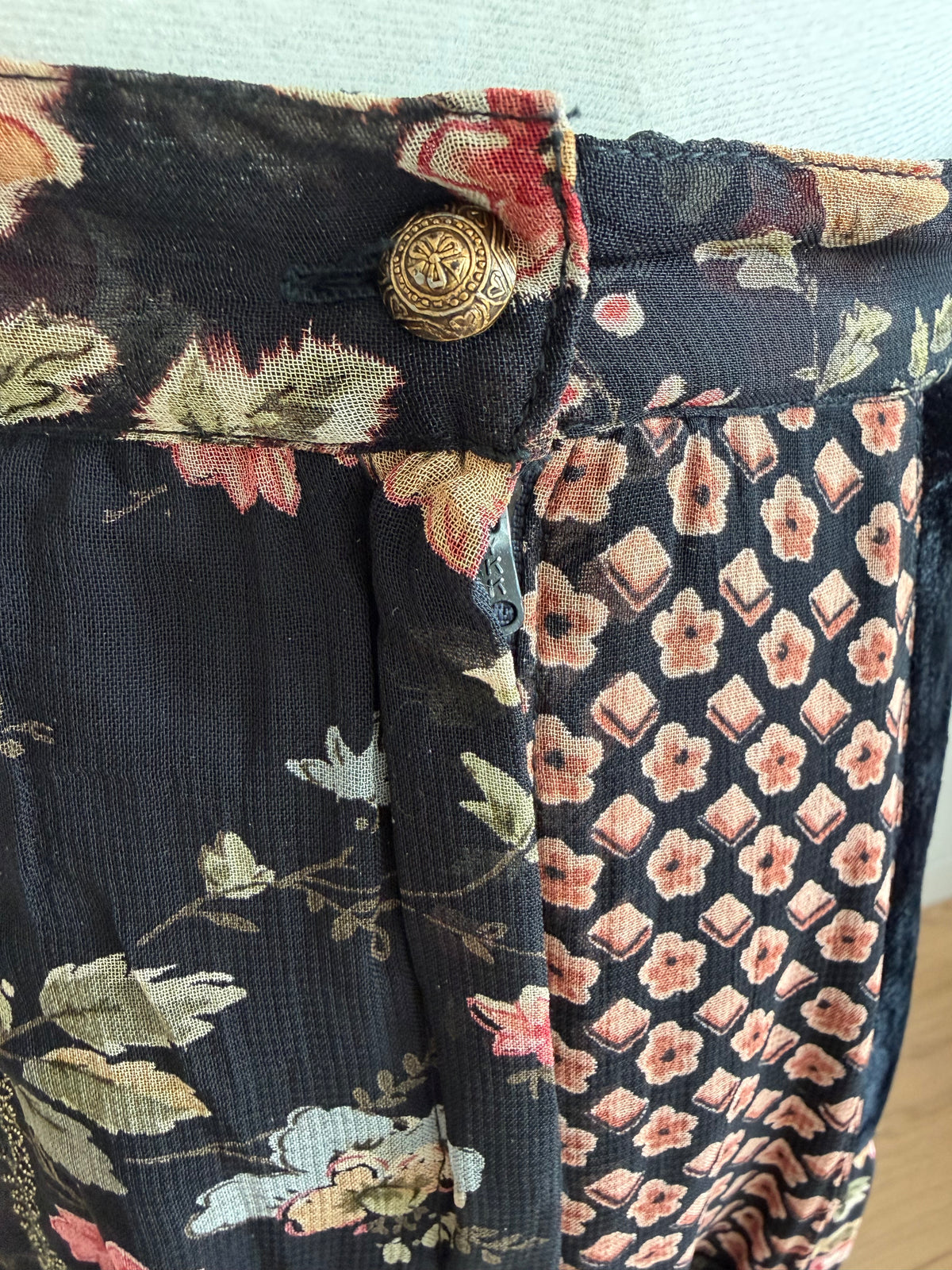 René Derhy Vintage Patchwork Floral Velvet Midi Skirt