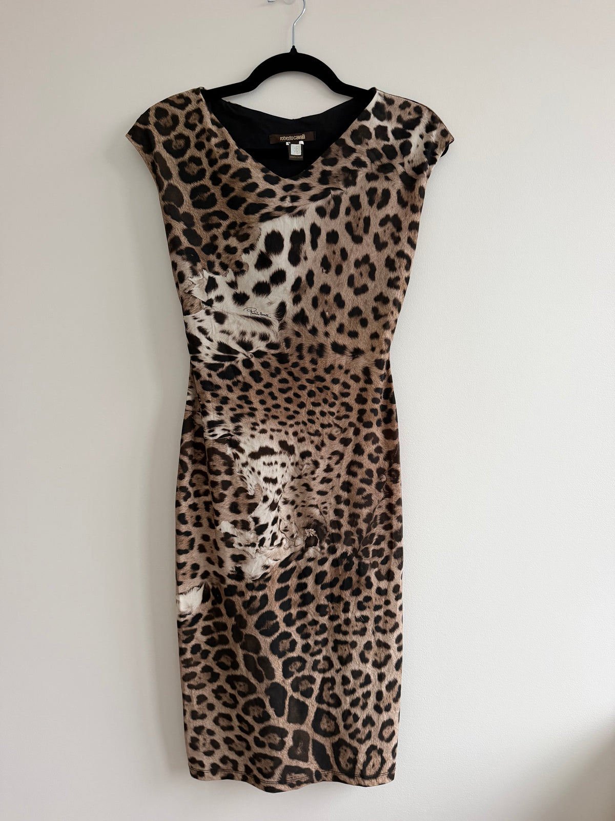 Roberto Cavalli Leopard Print Bodycon Midi Dress