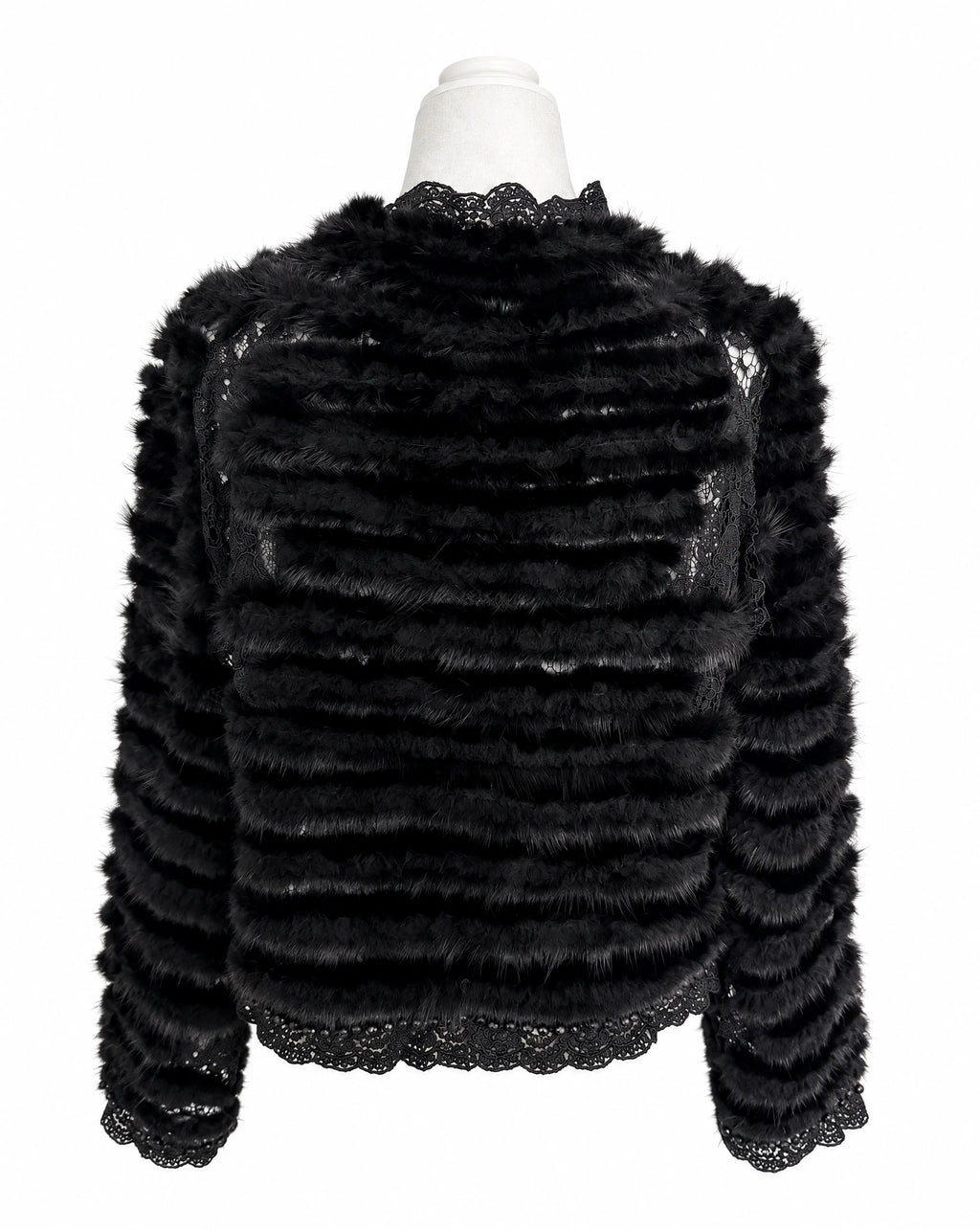 Vintage Black Mink Fur Lace Beaded Cropped Evening Jacket