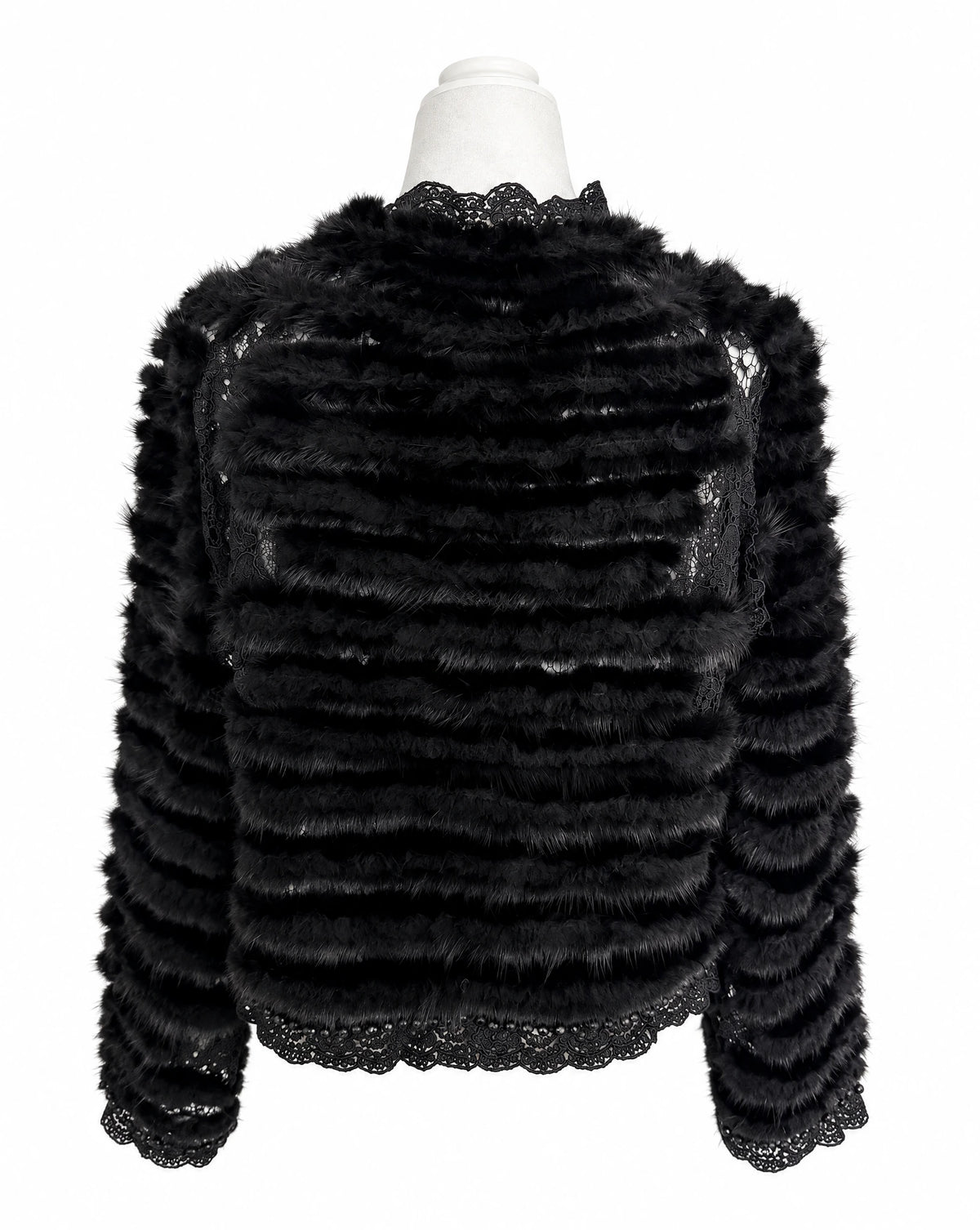 Vintage Black Mink Fur Lace Beaded Cropped Evening Jacket