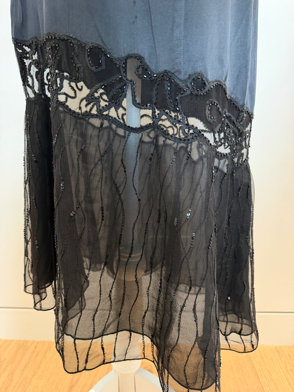 La Perla Black Silk Beaded Sheer Mesh Evening Skirt