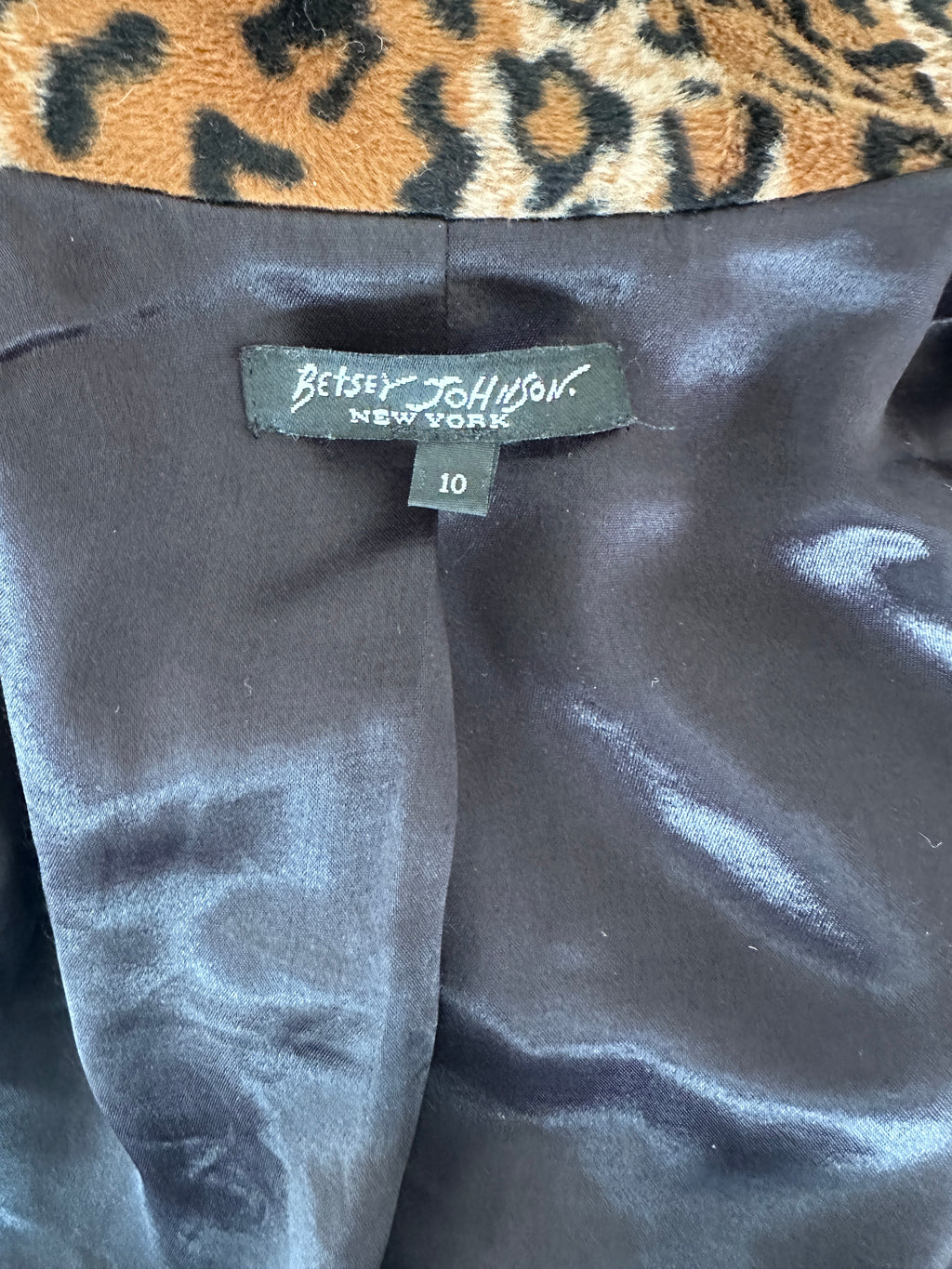 Betsey Johnson Leopard Print Faux Fur Cropped Jacket Y2K