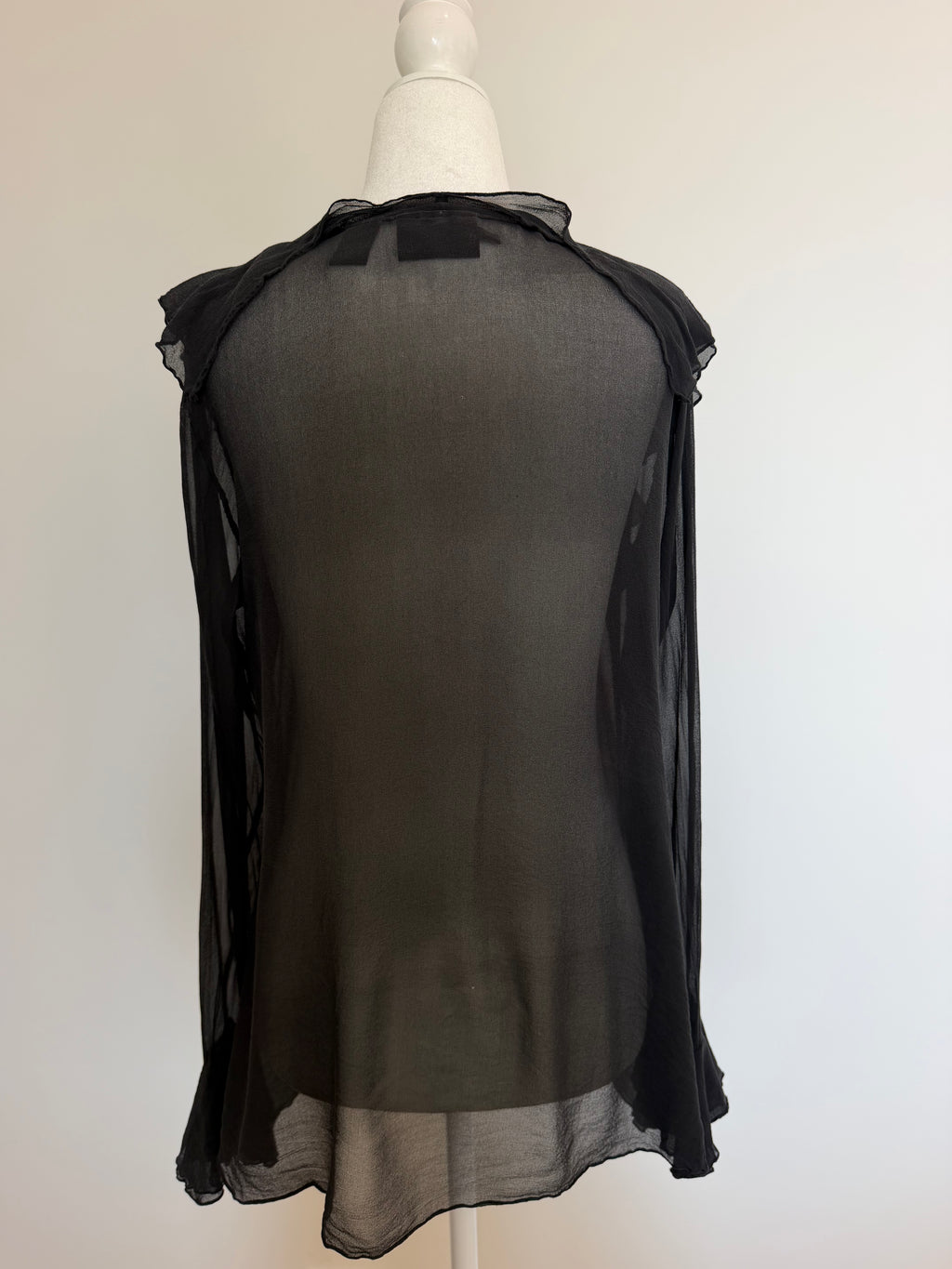 Vintage Y2K DKNY Black Silk Sheer Ruffle Blouse Top