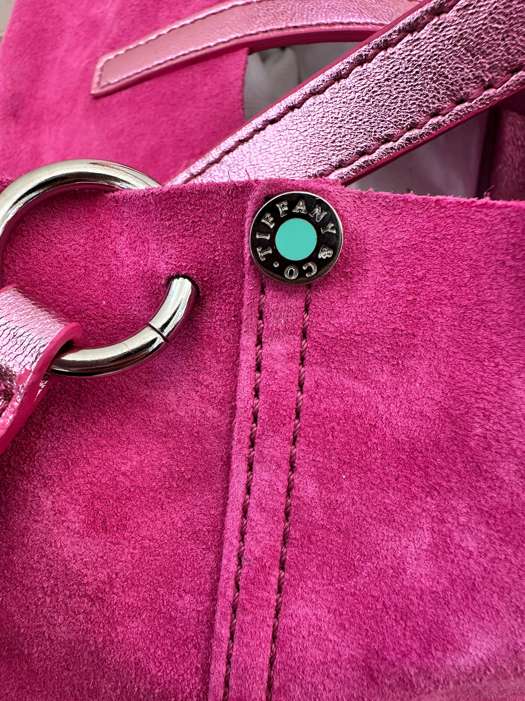 Rare Tiffany & Co. Hot Pink Reversible Suede & Metallic Tote