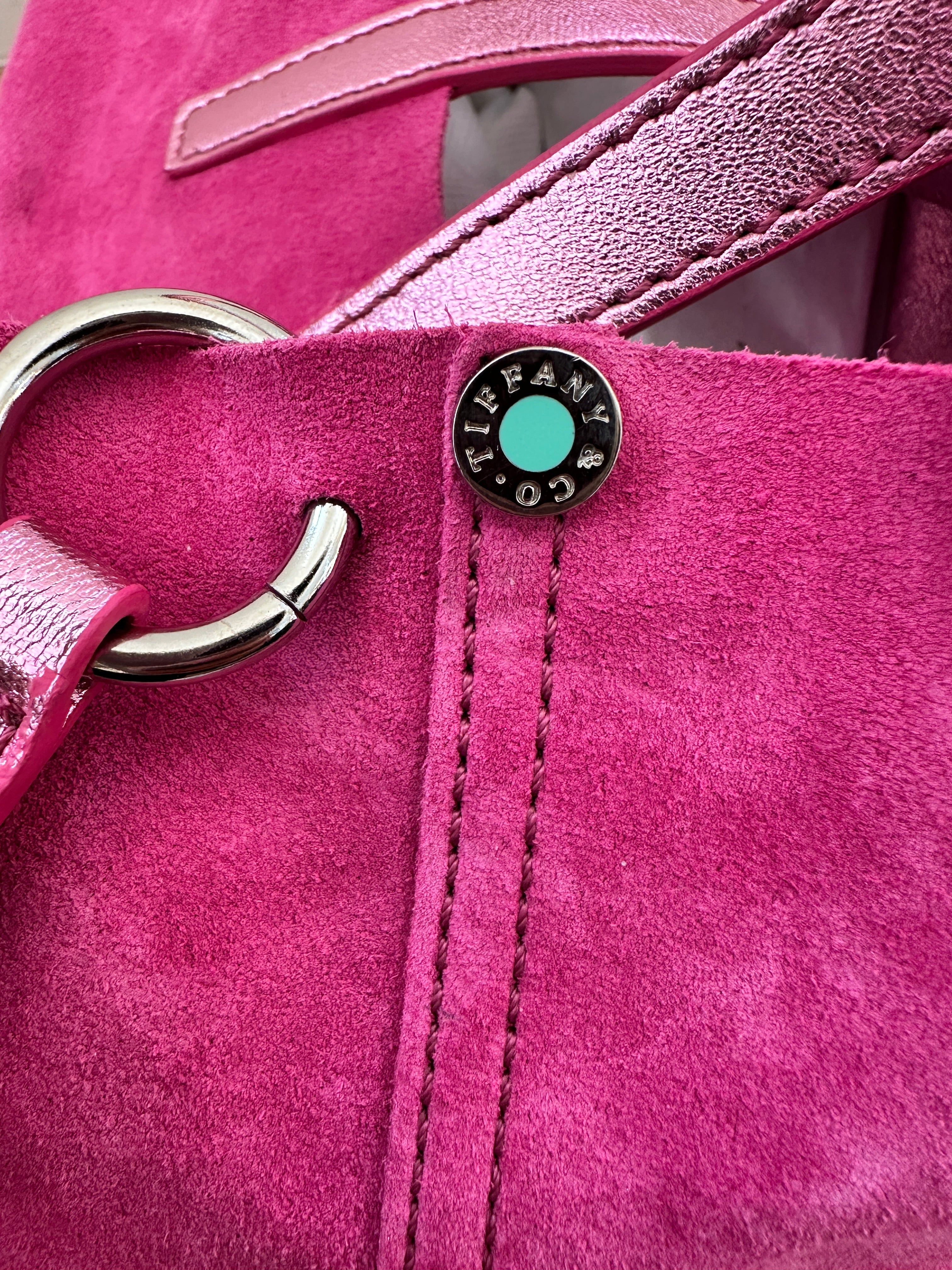Rare Tiffany & Co. Hot Pink Reversible Suede & Metallic Tote