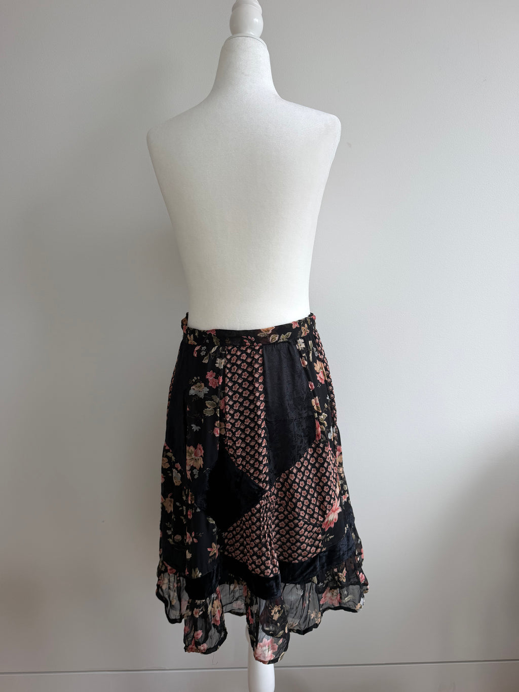 René Derhy Vintage Patchwork Floral Velvet Midi Skirt