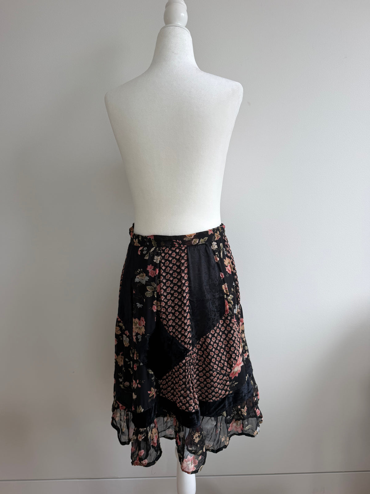 René Derhy Vintage Patchwork Floral Velvet Midi Skirt