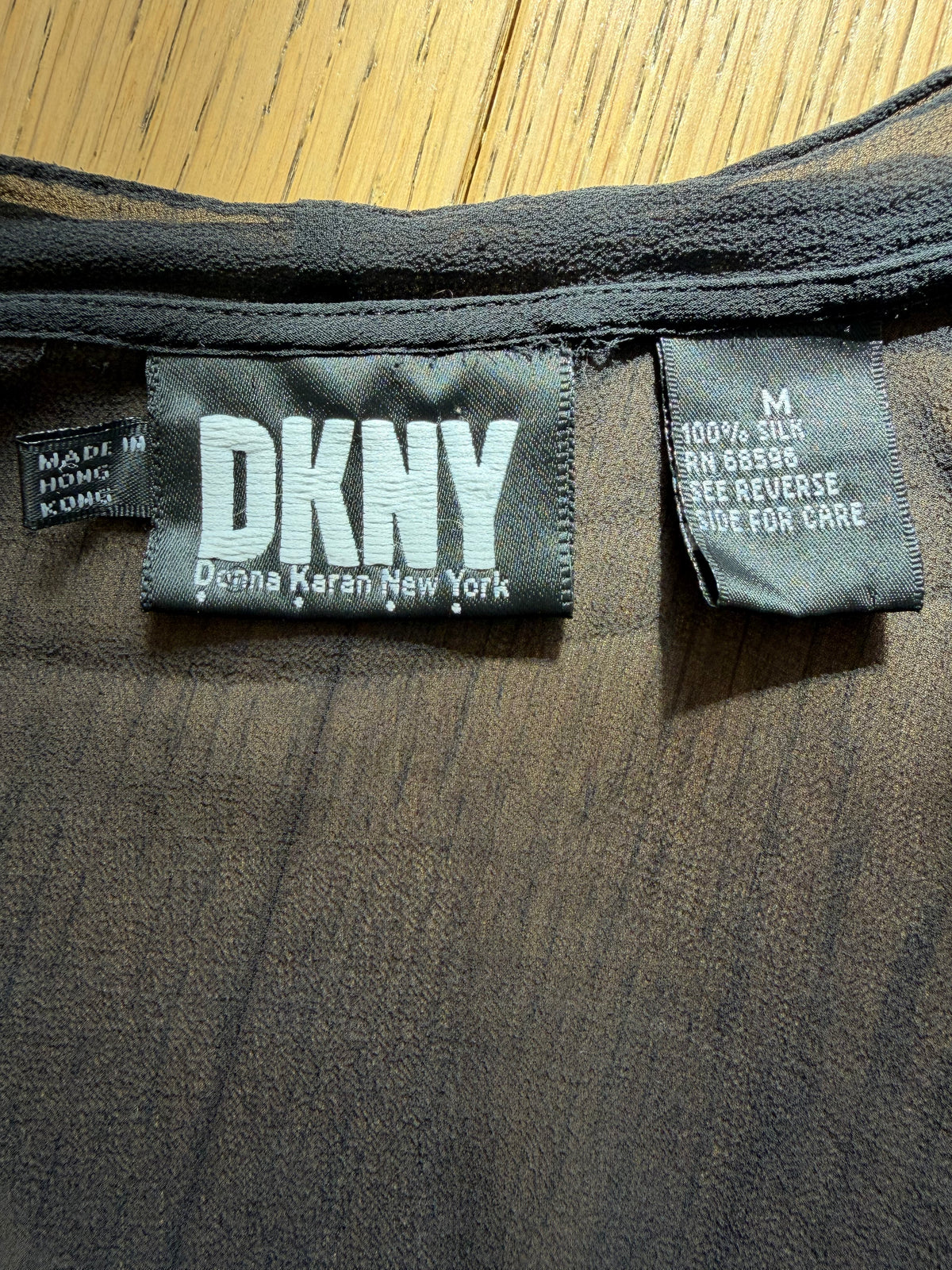 Vintage Y2K DKNY Black Silk Sheer Ruffle Blouse Top