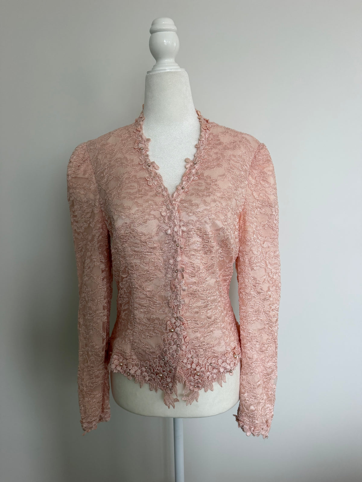 Vintage Cachet by Bari Protas Blush Pink Lace Beaded Jacket
