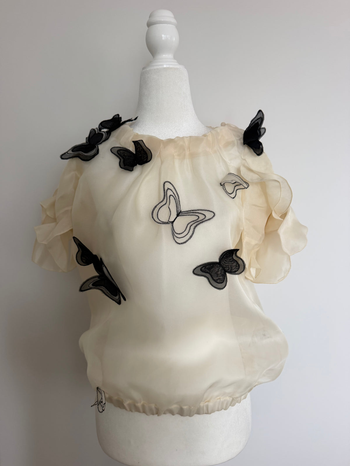 Vintage D&G Dolce & Gabbana Silk Butterfly Appliqué Blouse