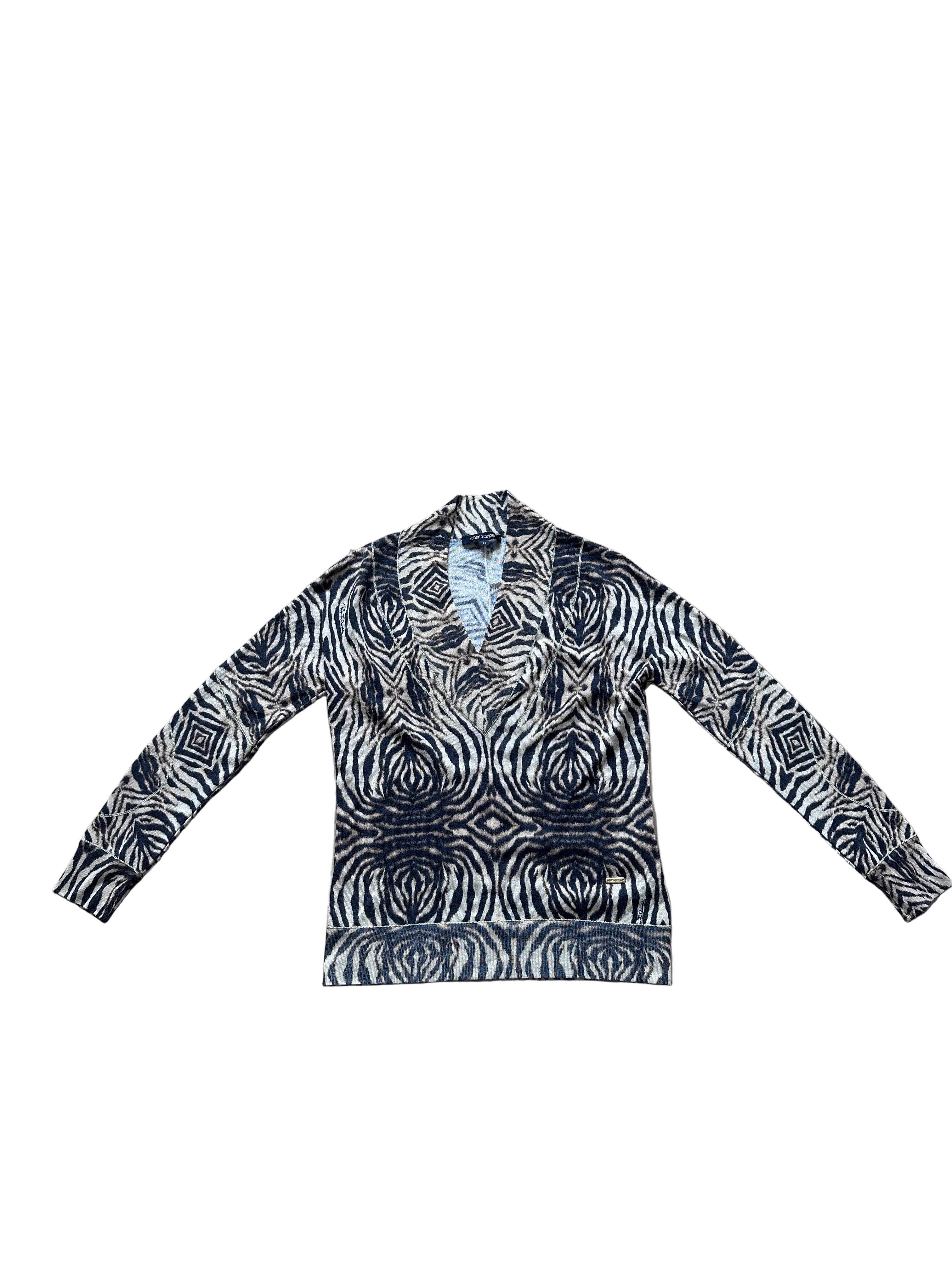Y2K Roberto Cavalli Zebra Print Silk Knit Sweater