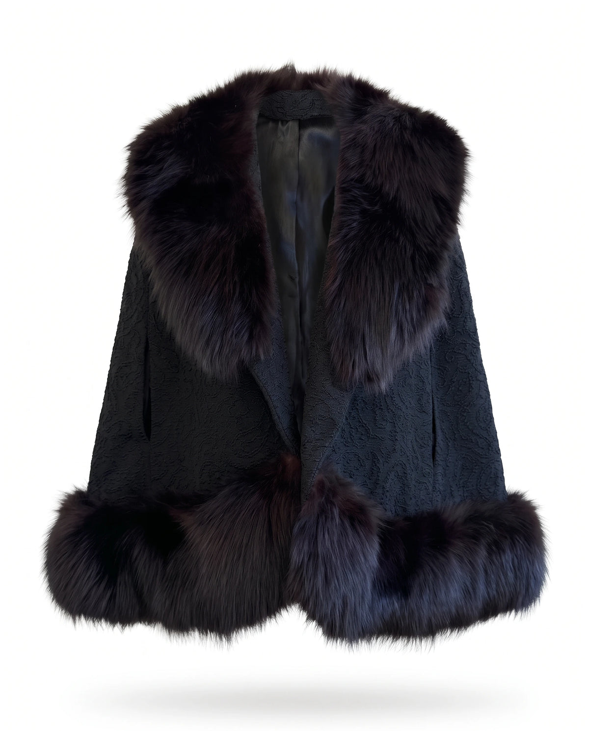 1960s–70s French Poodle Black Fur-Trimmed Cape Jacket