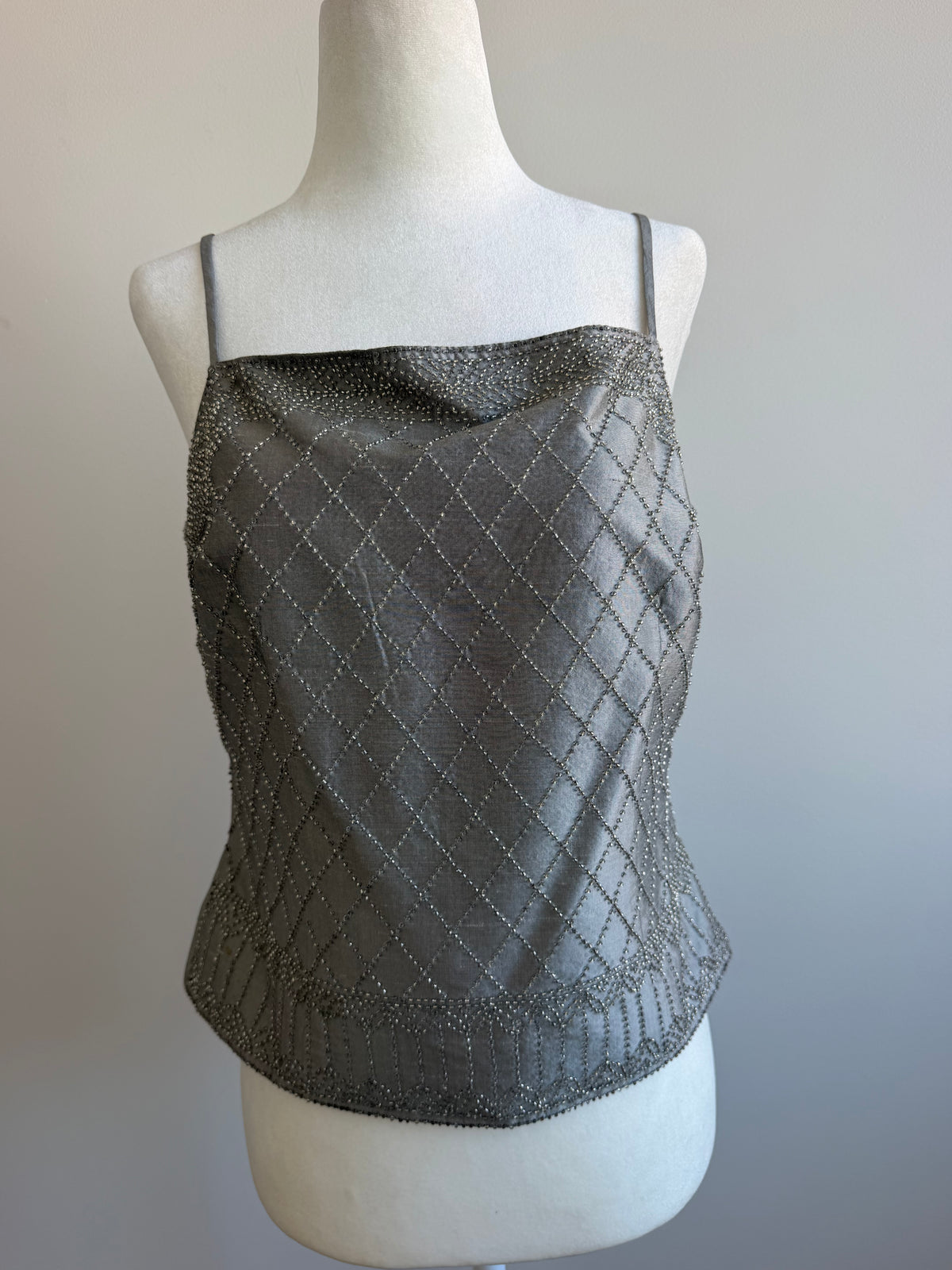 Vintage Ann Taylor Metallic Silk Beaded Camisole Top