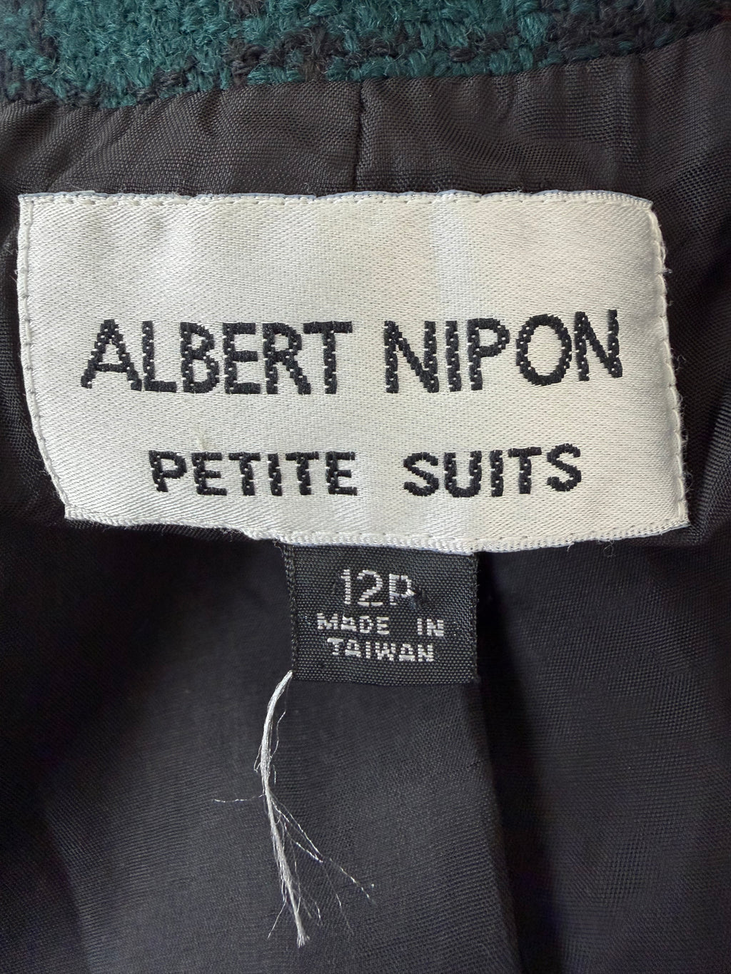 Vintage Albert Nipon Petite Suits Plaid Wool Blazer with Velvet Collar & Gold Crest Buttons