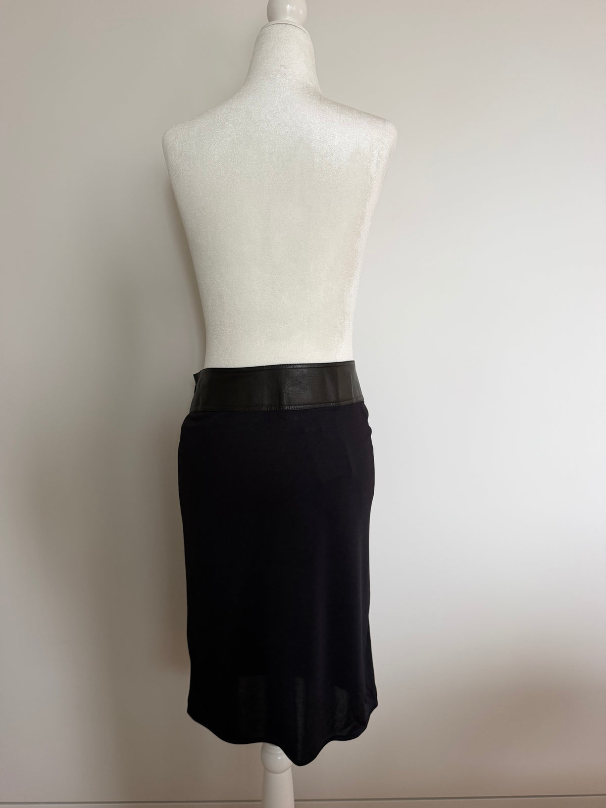 Vintage Gucci Tom Ford Era Black Draped Jersey & Leather Asymmetric Skirt