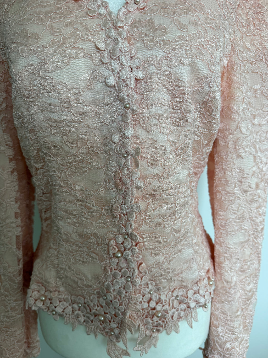 Vintage Cachet by Bari Protas Blush Pink Lace Beaded Jacket