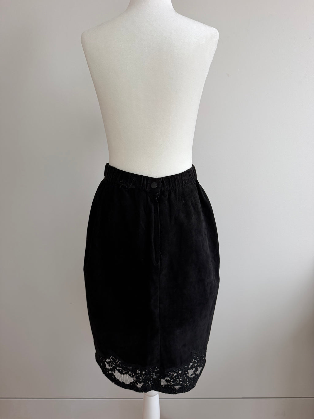 Vintage Black Suede & Lace Pencil Skirt