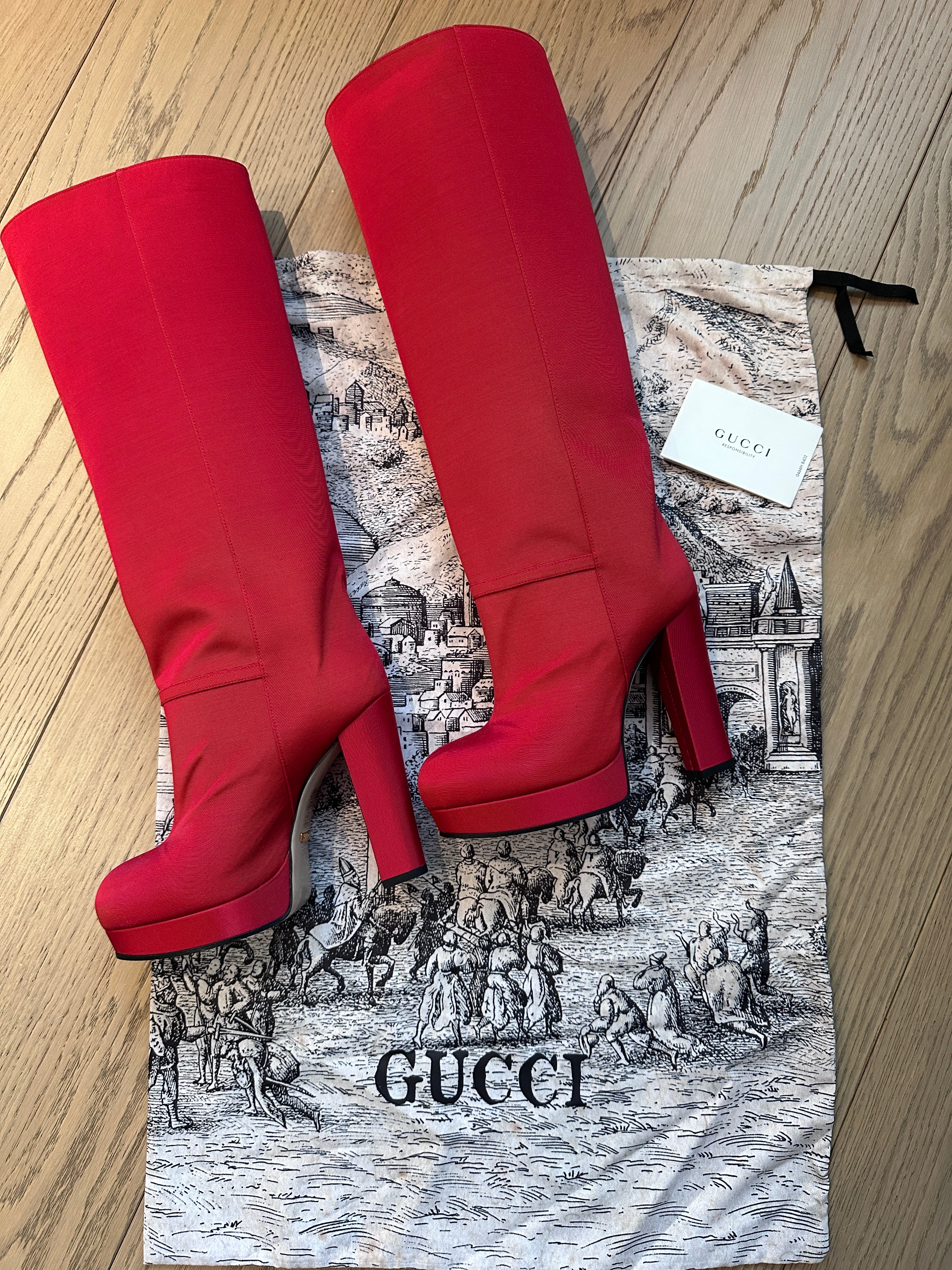 Gucci Red Stretch Platform Knee-High Boots