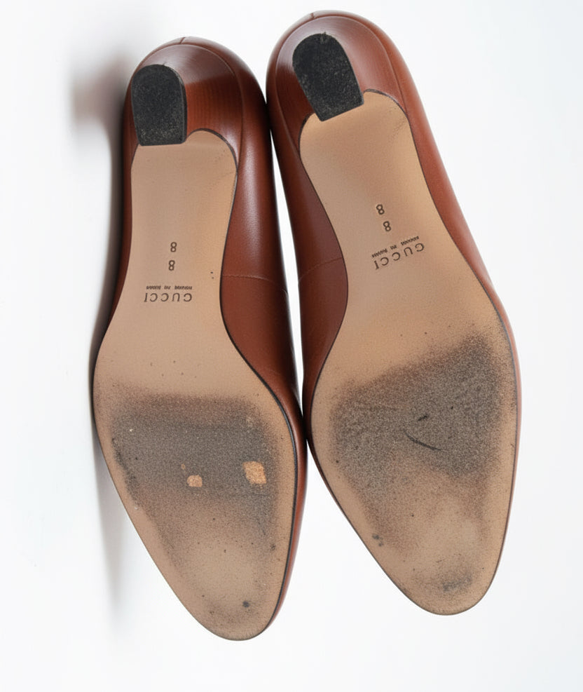 Vintage 80s/90s Gucci Horsebit Brown Cognac Leather Loafer Pumps