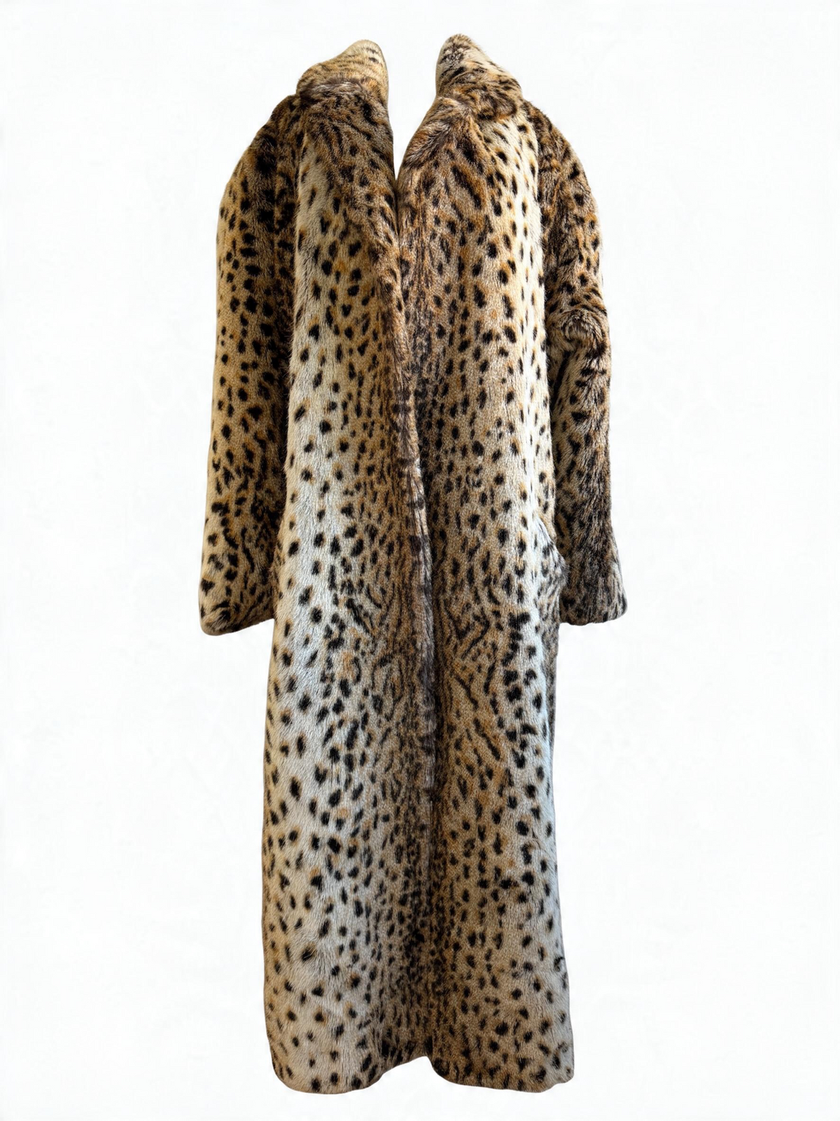 1980s/1990s Vintage Leopard Print Faux Fur Maxi Coat
