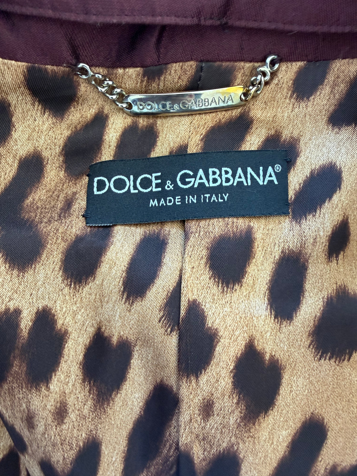 Dolce & Gabbana Burgundy Silk Trench Coat with Leopard Lining - vintage Y2K