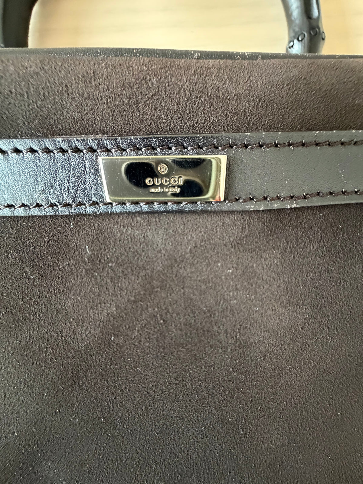 Vintage Gucci Dark Brown Suede Bamboo Handle Bag