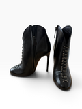 Alaïa Black Leather Hook-and-Eye Stiletto Ankle Boots — Size 37.5