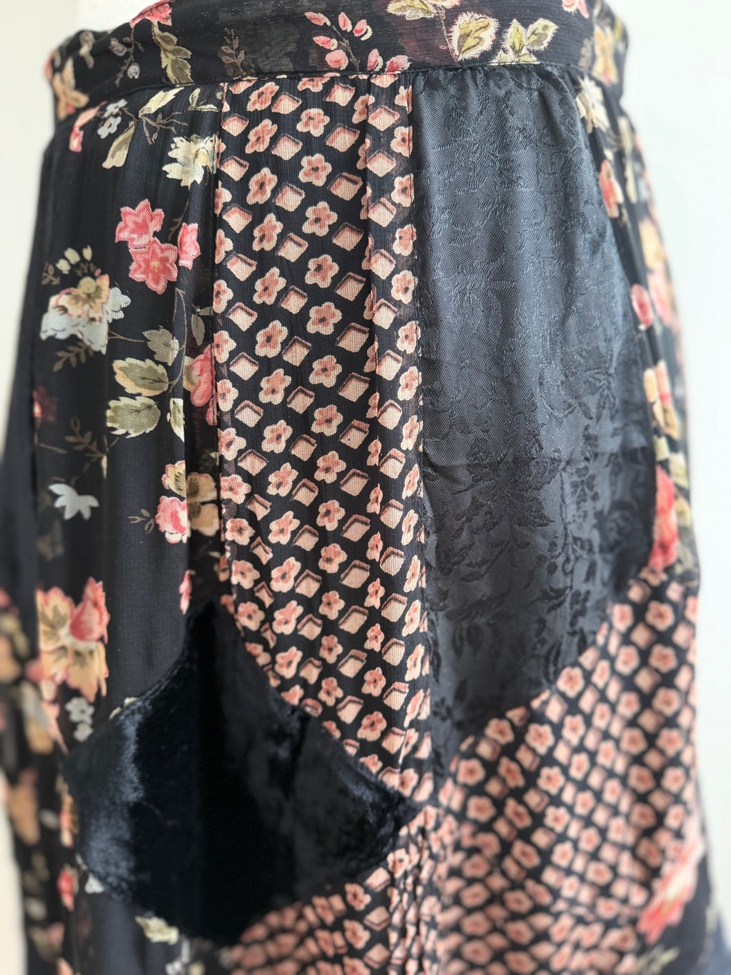 René Derhy Vintage Patchwork Floral Velvet Midi Skirt